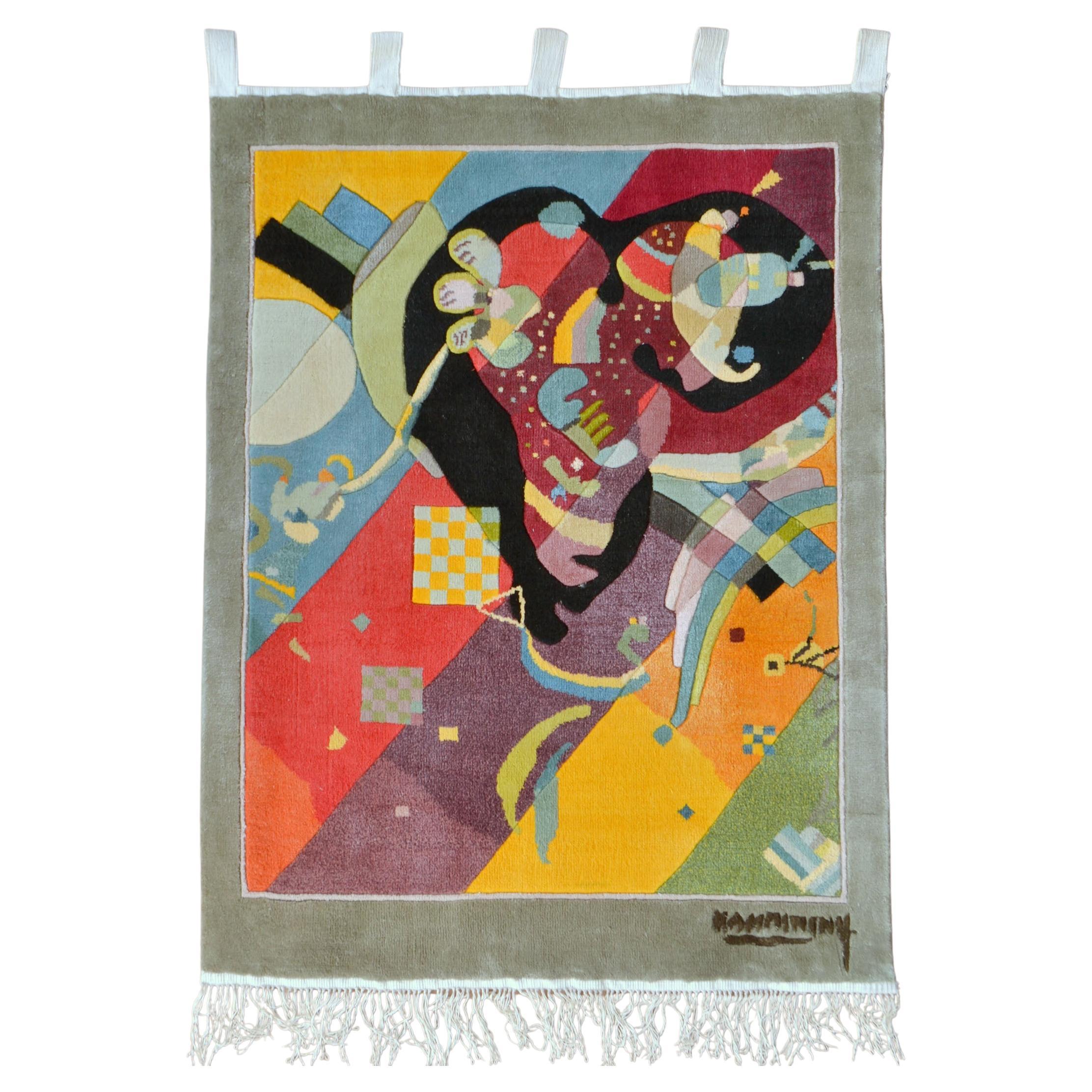Kandinsky Silk Woven Wall Tapestry by Carpet Weavers Association For Sale