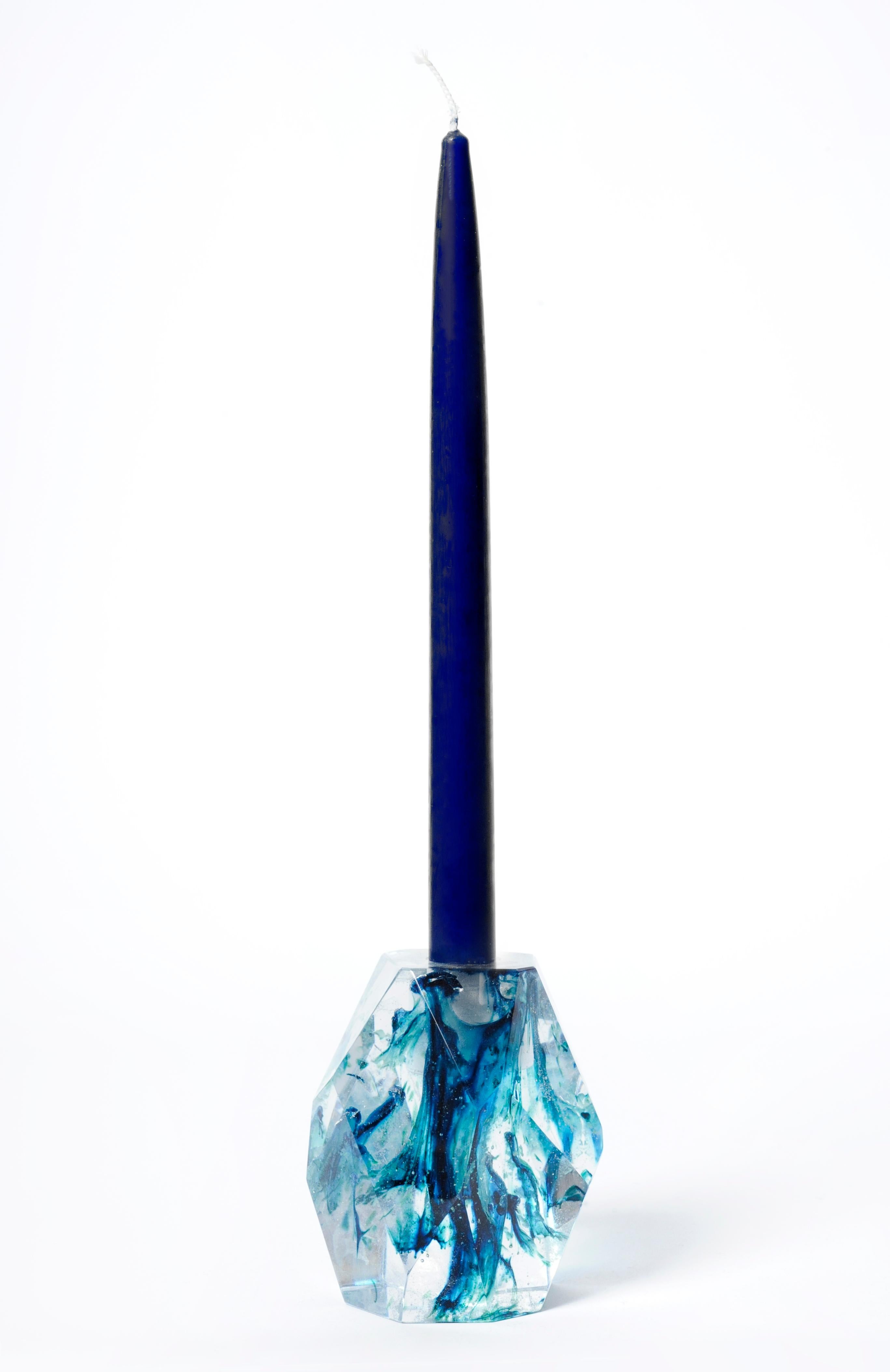 Mexican KANDLSTX Colored Glass Candle holder FACETED For Sale