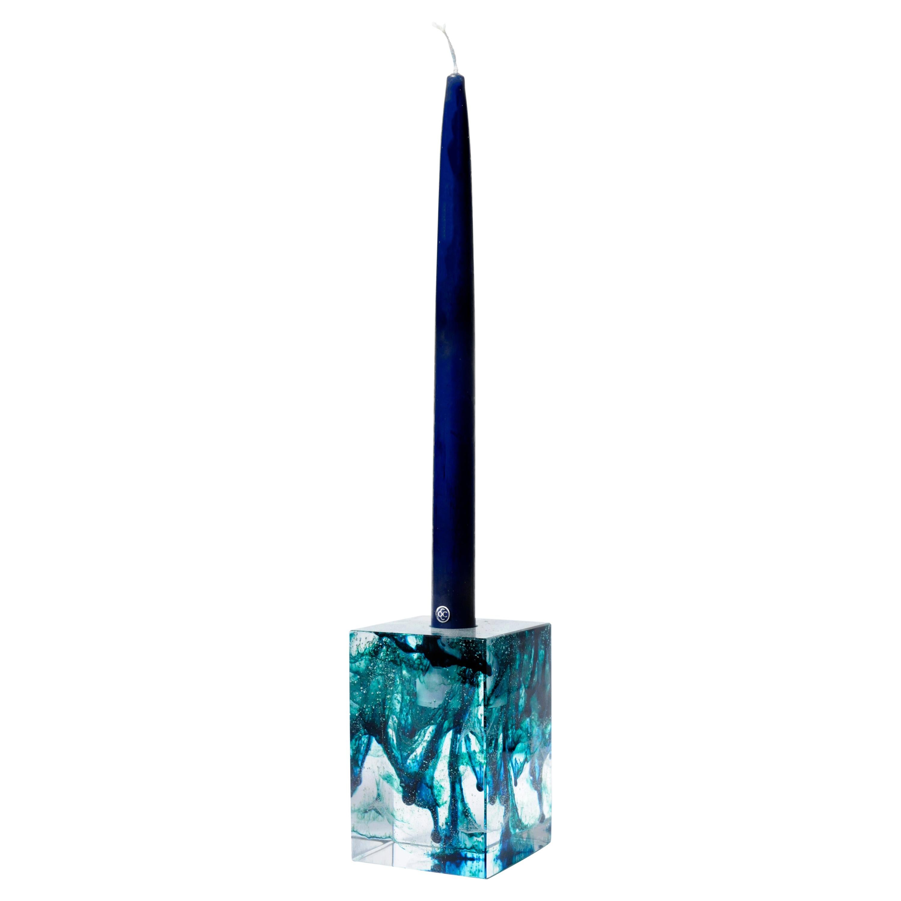 Kandlstx - Porte-bougies carré en verre de couleur