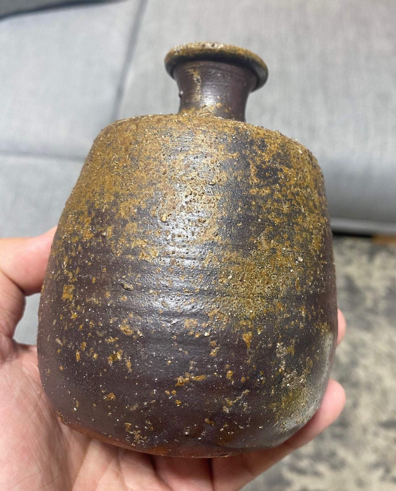 Kaneshige Toyo National Treasure Signed Japanese Bizen Pottery Sake Bottle Vase For Sale 1