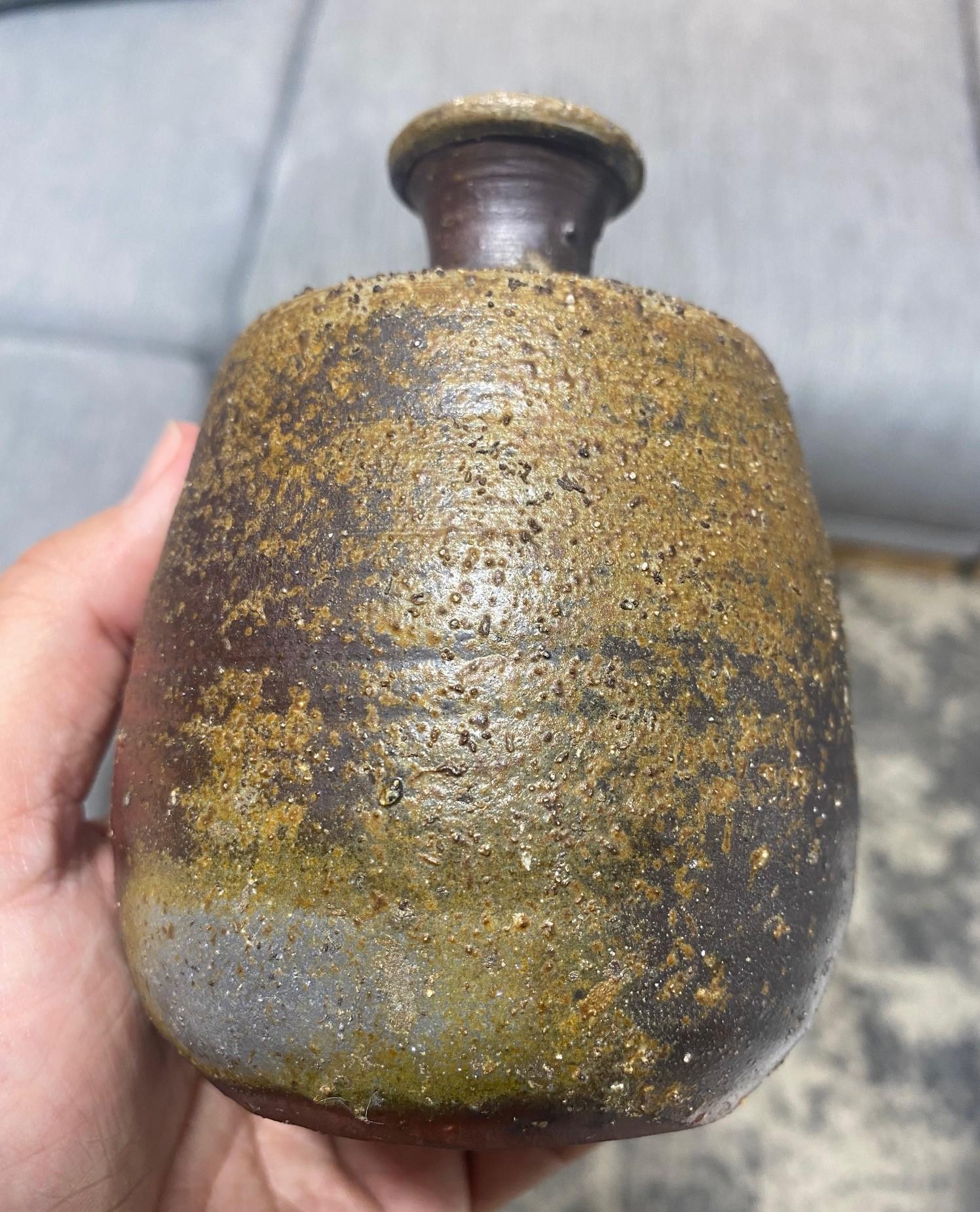 Kaneshige Toyo National Treasure Signed Japanese Bizen Pottery Sake Bottle Vase For Sale 6