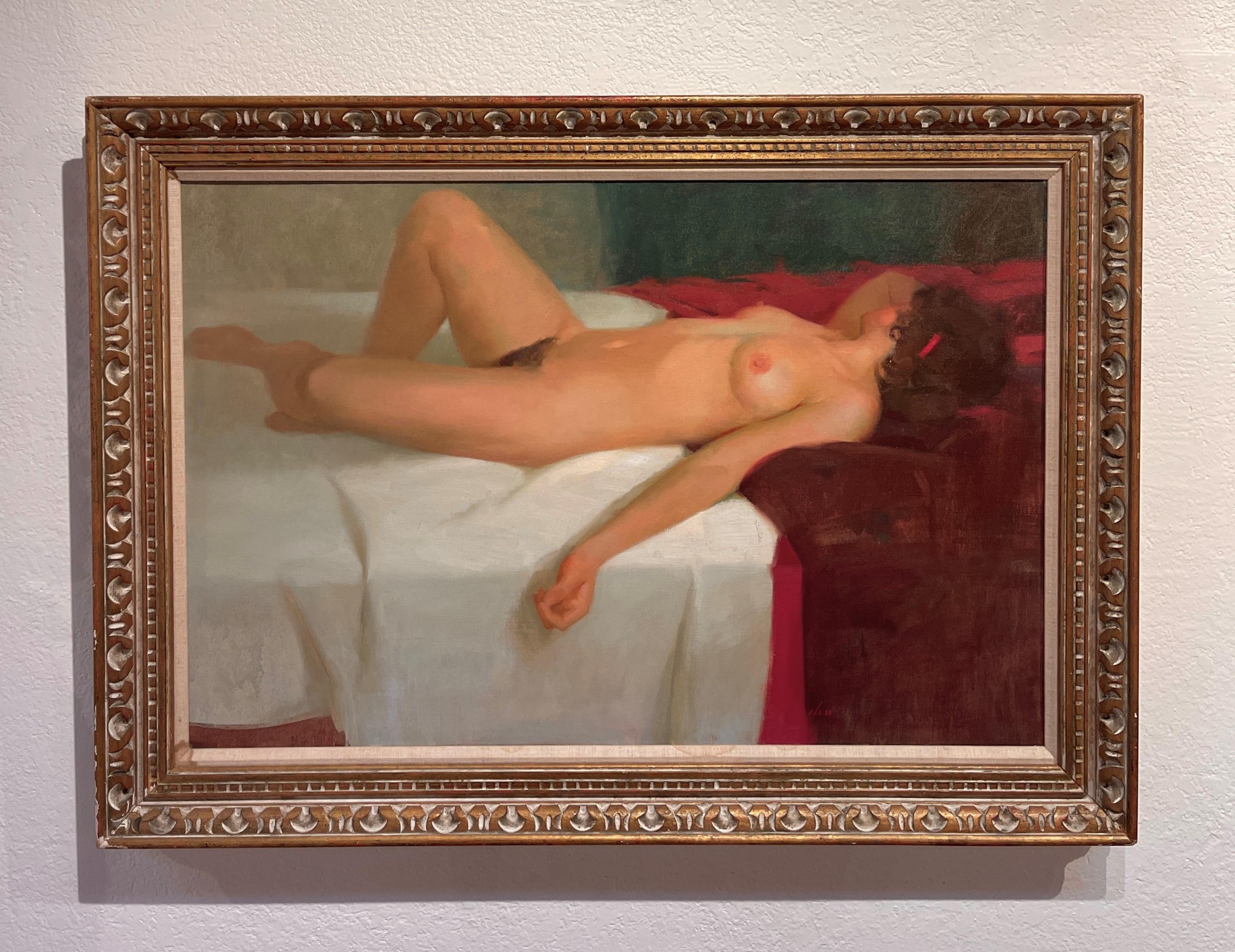 « Reclining Nude », peinture à l'huile - Painting de Kang Cho