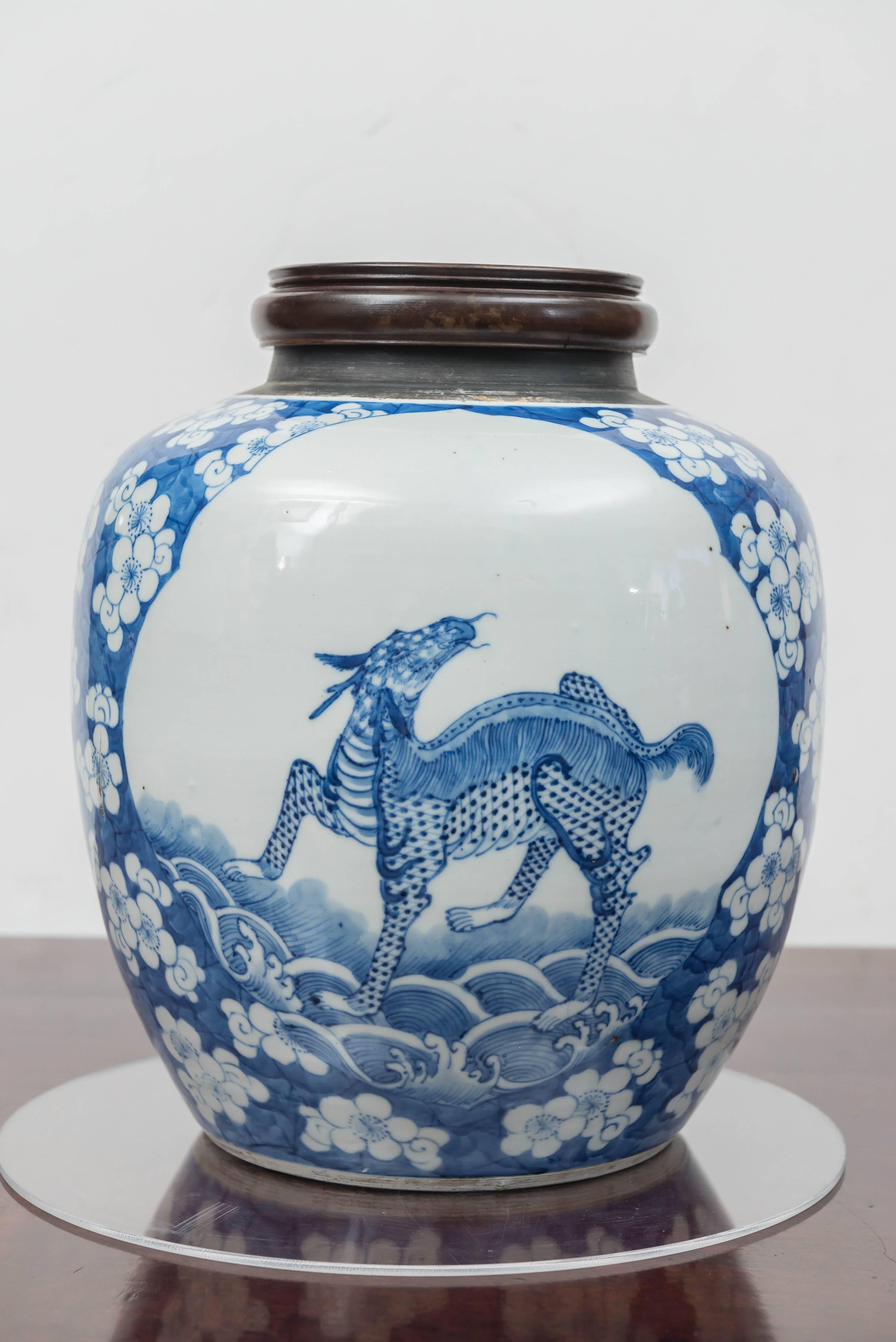 Chinese Export K'ang Hsi Style Blue and White Jar, circa 1880