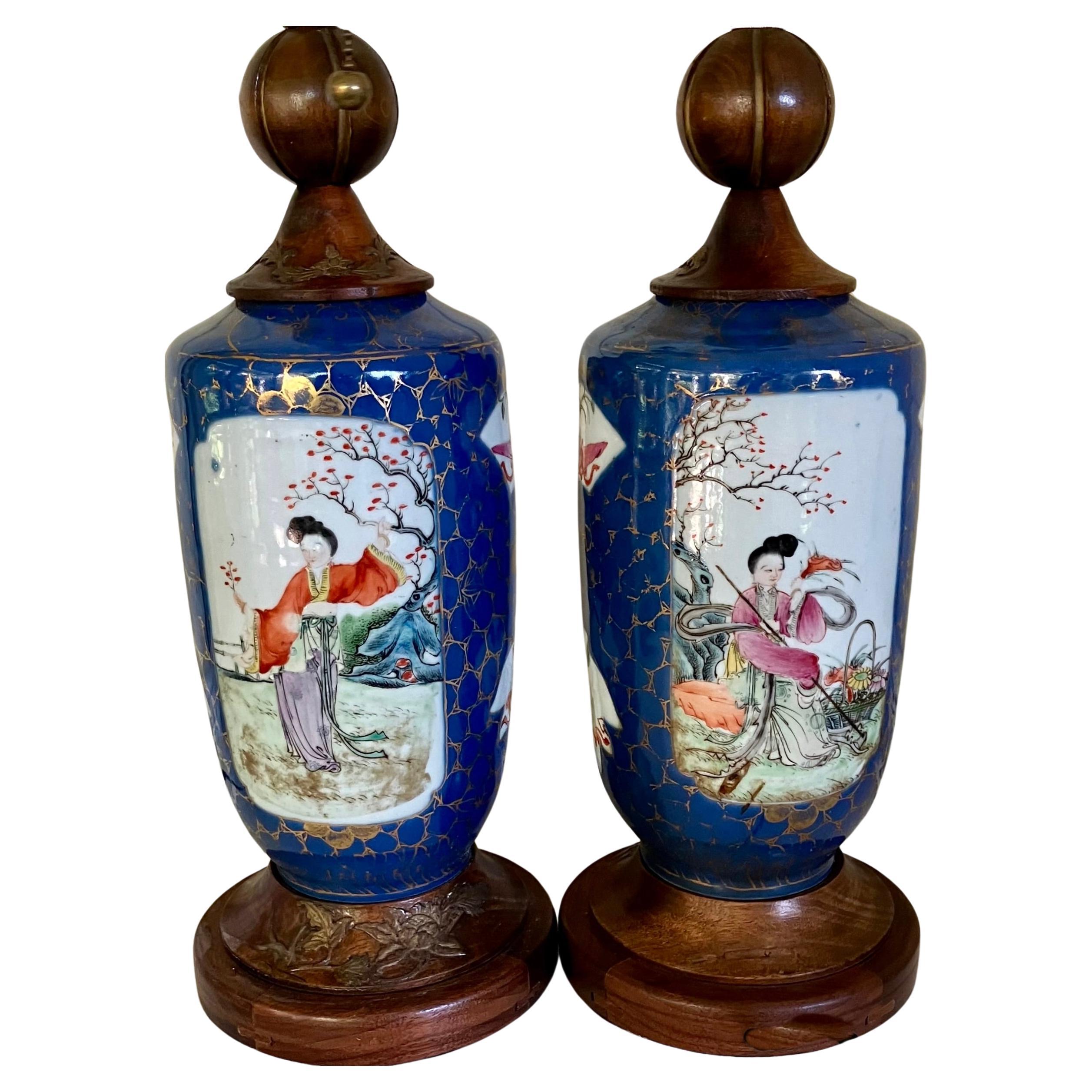 Lampes à vase Kangxi bleu doré en vente