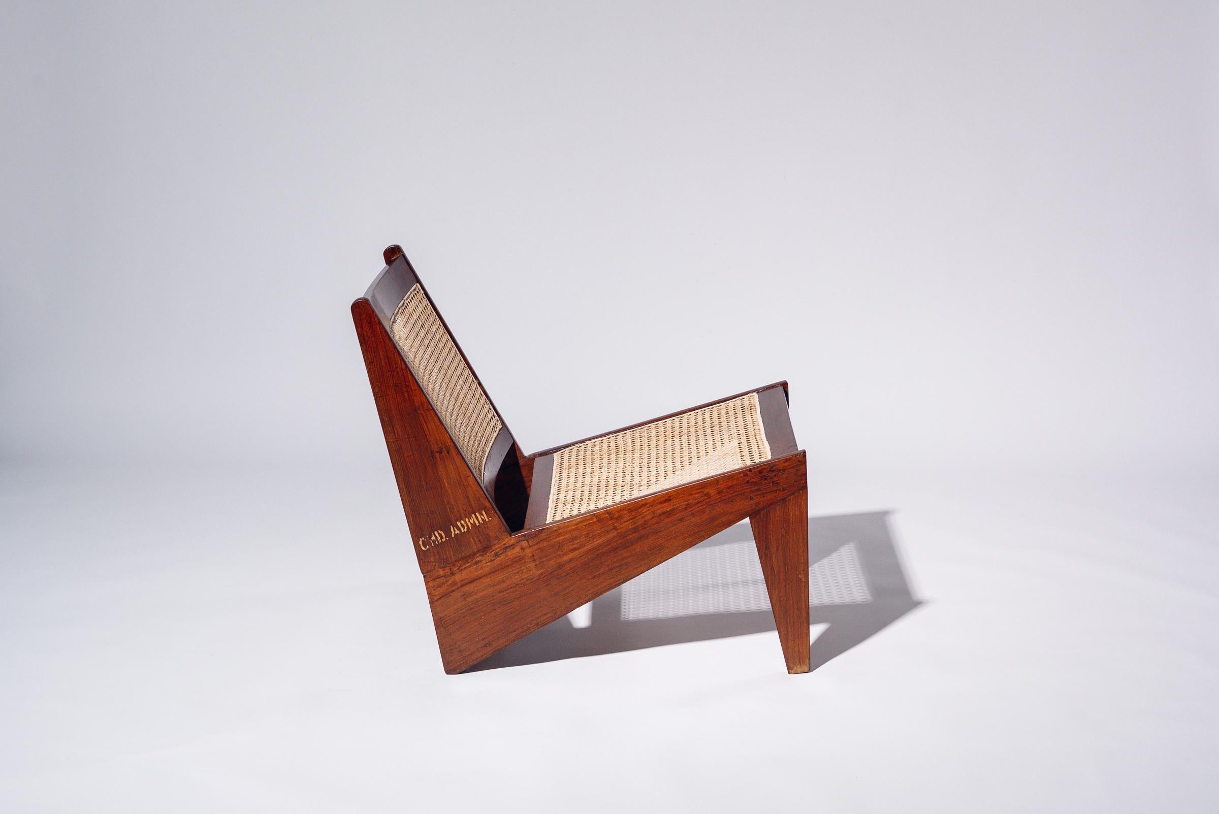 Känguru-Stuhl von Pierre Jeanneret für Chandigarh, Indien, um 1955 (Handgewebt) im Angebot