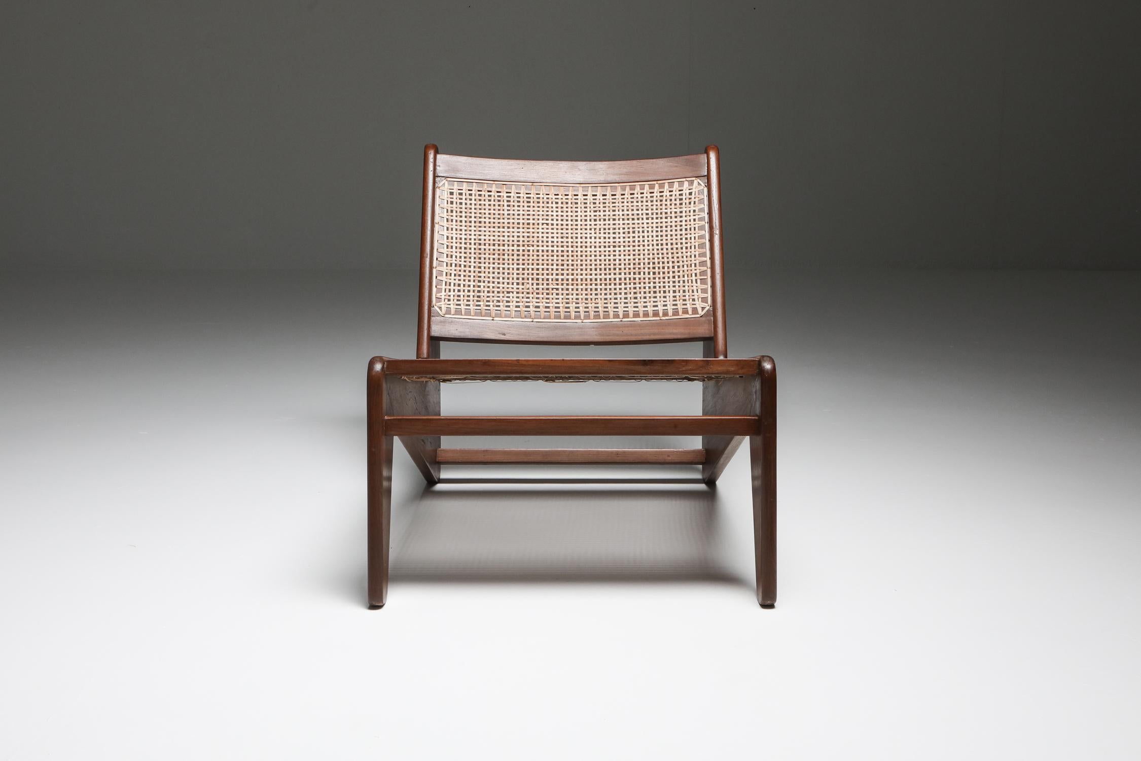Cane Kangaroo Chairs PJ-SI-59 by Pierre Jeanneret, Chandigarh, 1955 For Sale
