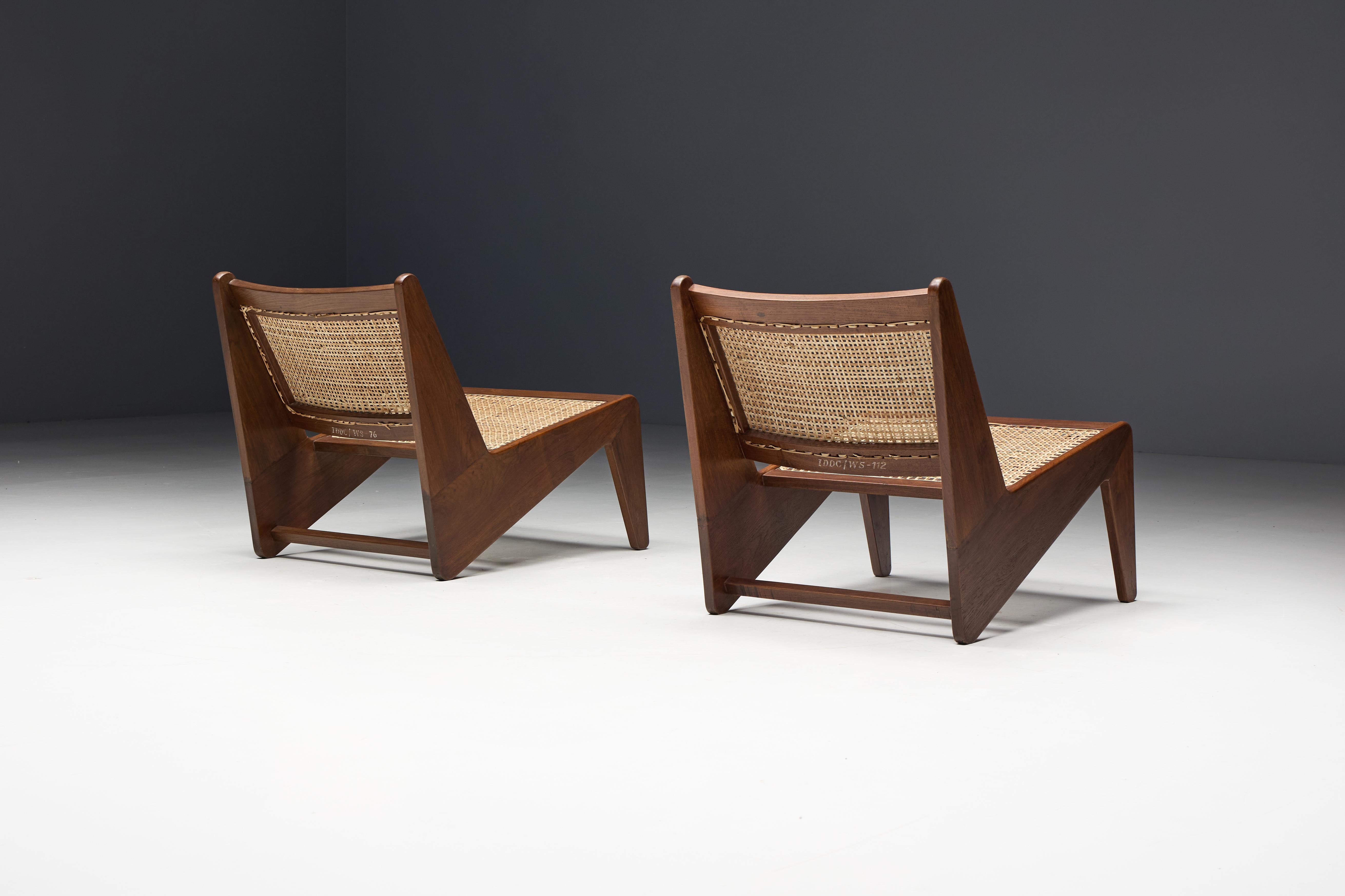 Kangaroo Chairs PJ-SI-59 by Pierre Jeanneret, Chandigarh, 1955 Caña en venta