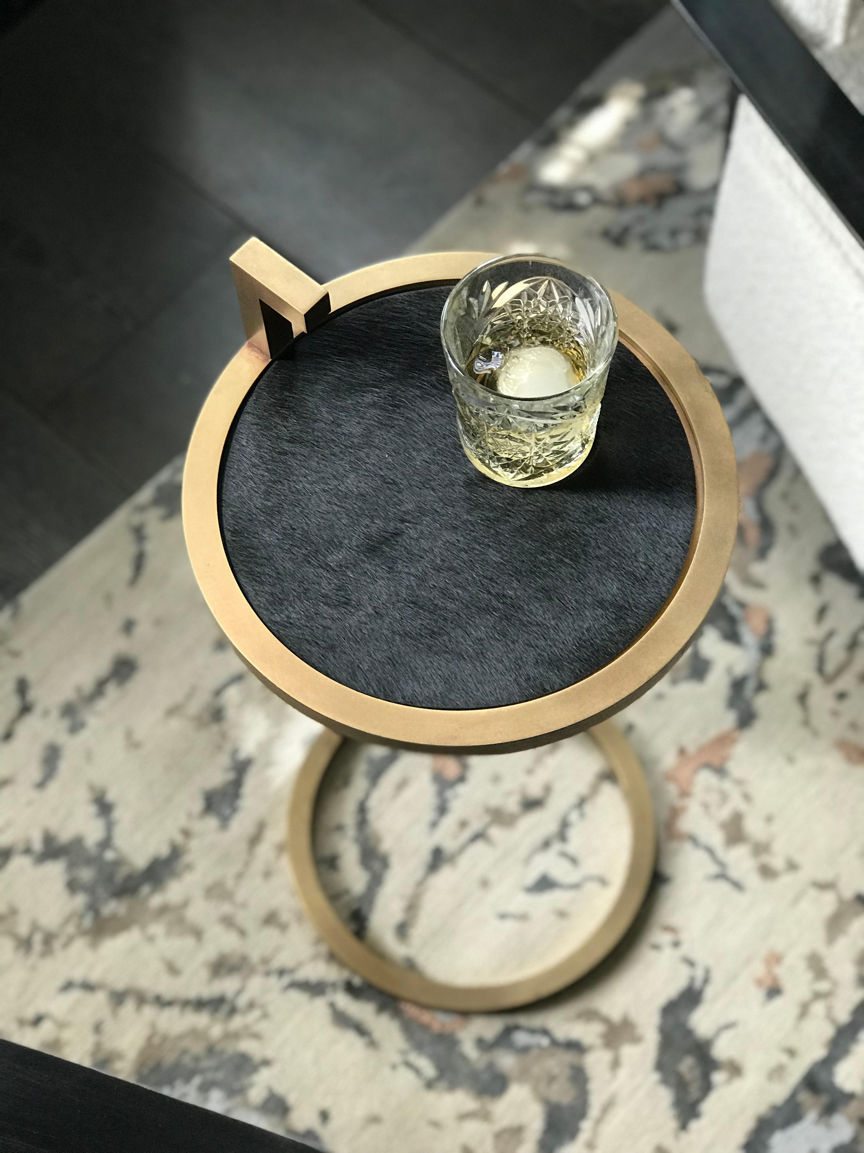 Patinated Art Deco Inspired Kangaroo Martini Table Round Shape in Brass Tint