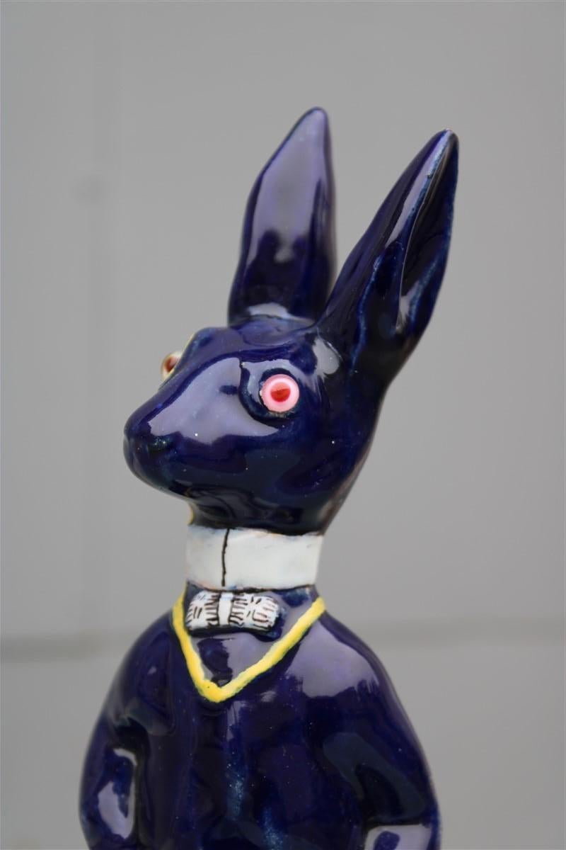 Kangaroo with Sculpture Lens in Cobalt Blue Glazed Ceramic In Good Condition For Sale In Palermo, Sicily