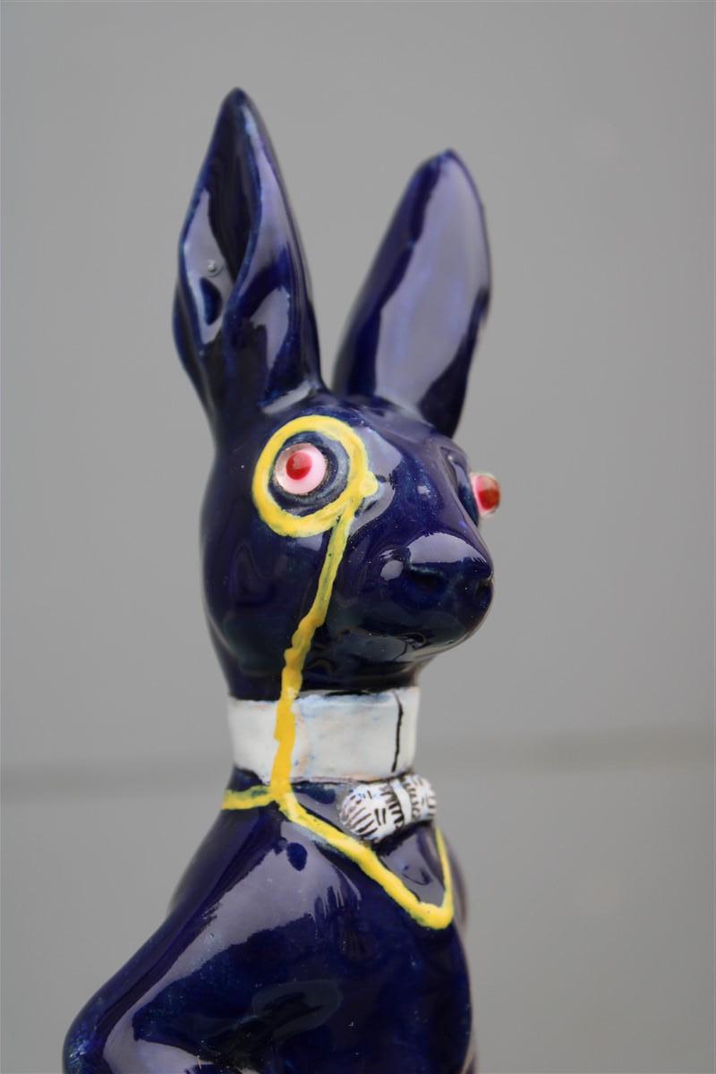 Kangaroo with Sculpture Lens in Cobalt Blue Glazed Ceramic For Sale 1