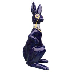 Kangaroo with Sculpture Lens in Cobalt Blue Glazed Ceramic