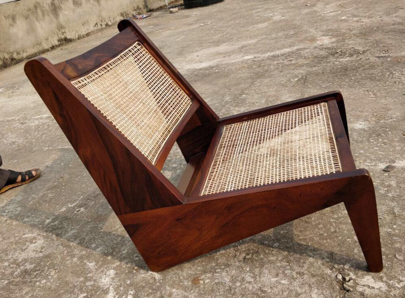 Bamboo Kangourou Lounge Chair in the Style of Jeanneret, Chandigarh, India For Sale