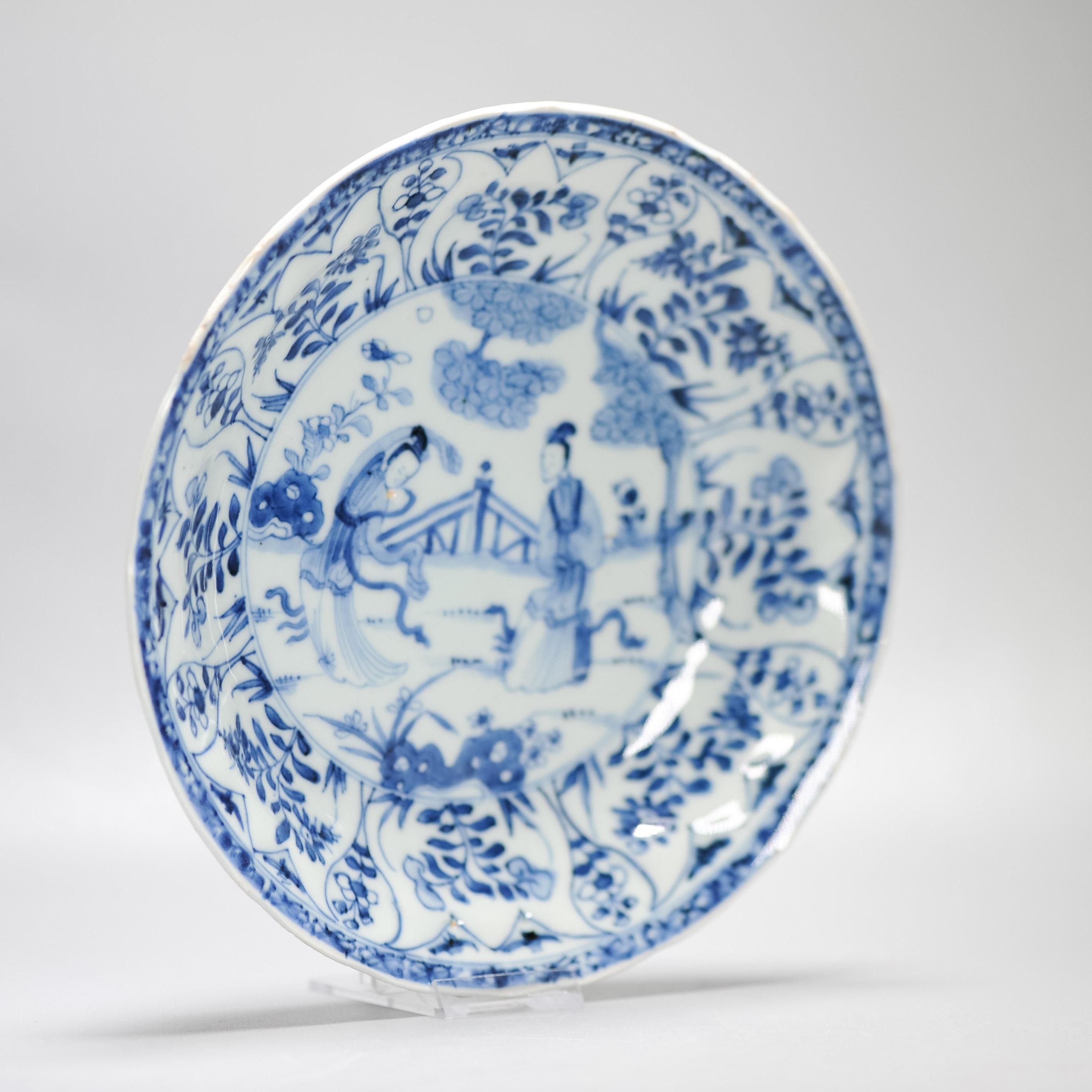 Kangxi Antique Chinese Porcelain Plates Set of 6 Dinner With Ladies Dancing For Sale 13
