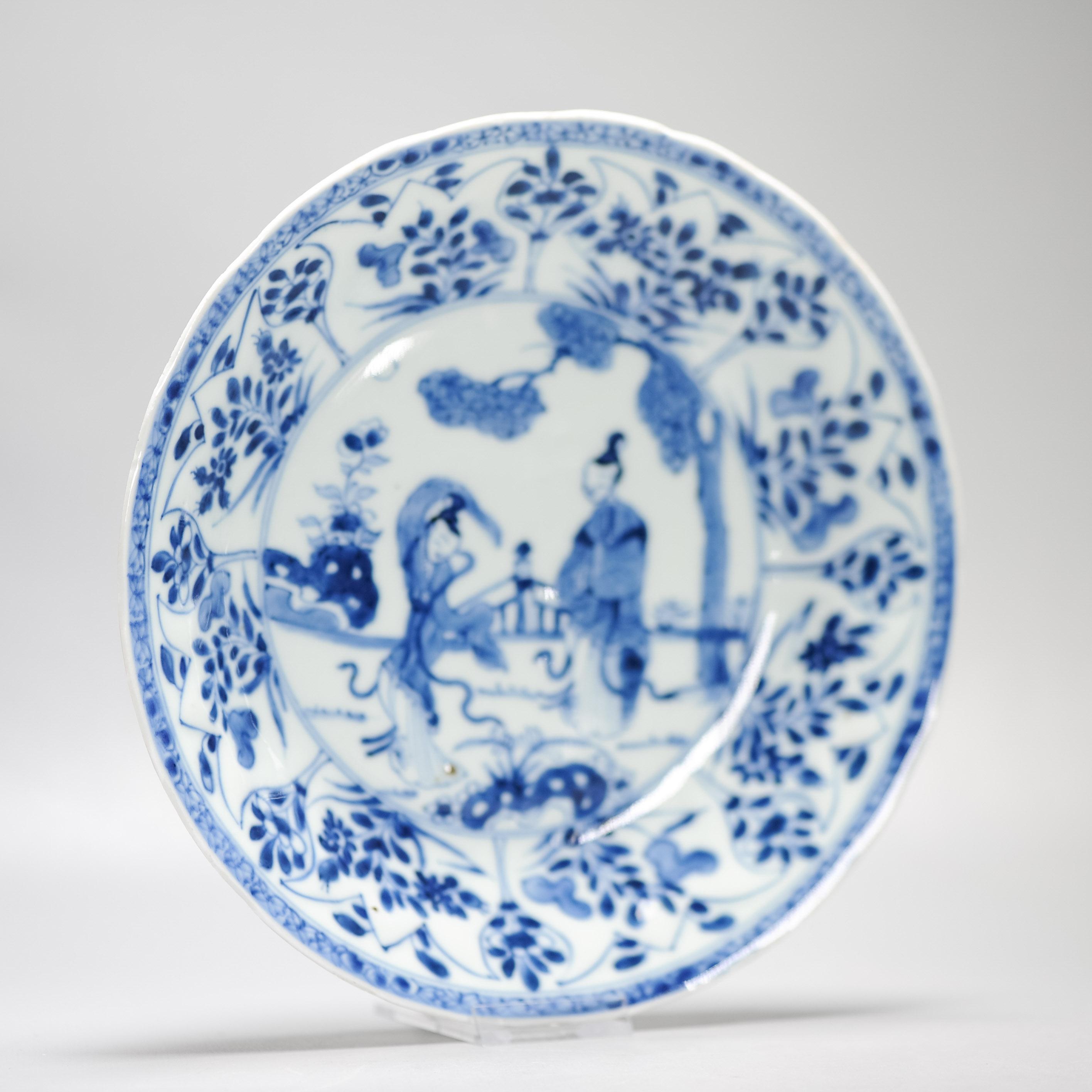 18th Century and Earlier Kangxi Antique Chinese Porcelain Plates Set of 6 Dinner With Ladies Dancing For Sale