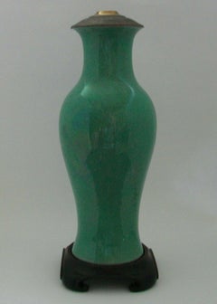 Kangxi Apple Green Crackle Glaze Baluster Vase/Lamp, China, Early 18th Century
