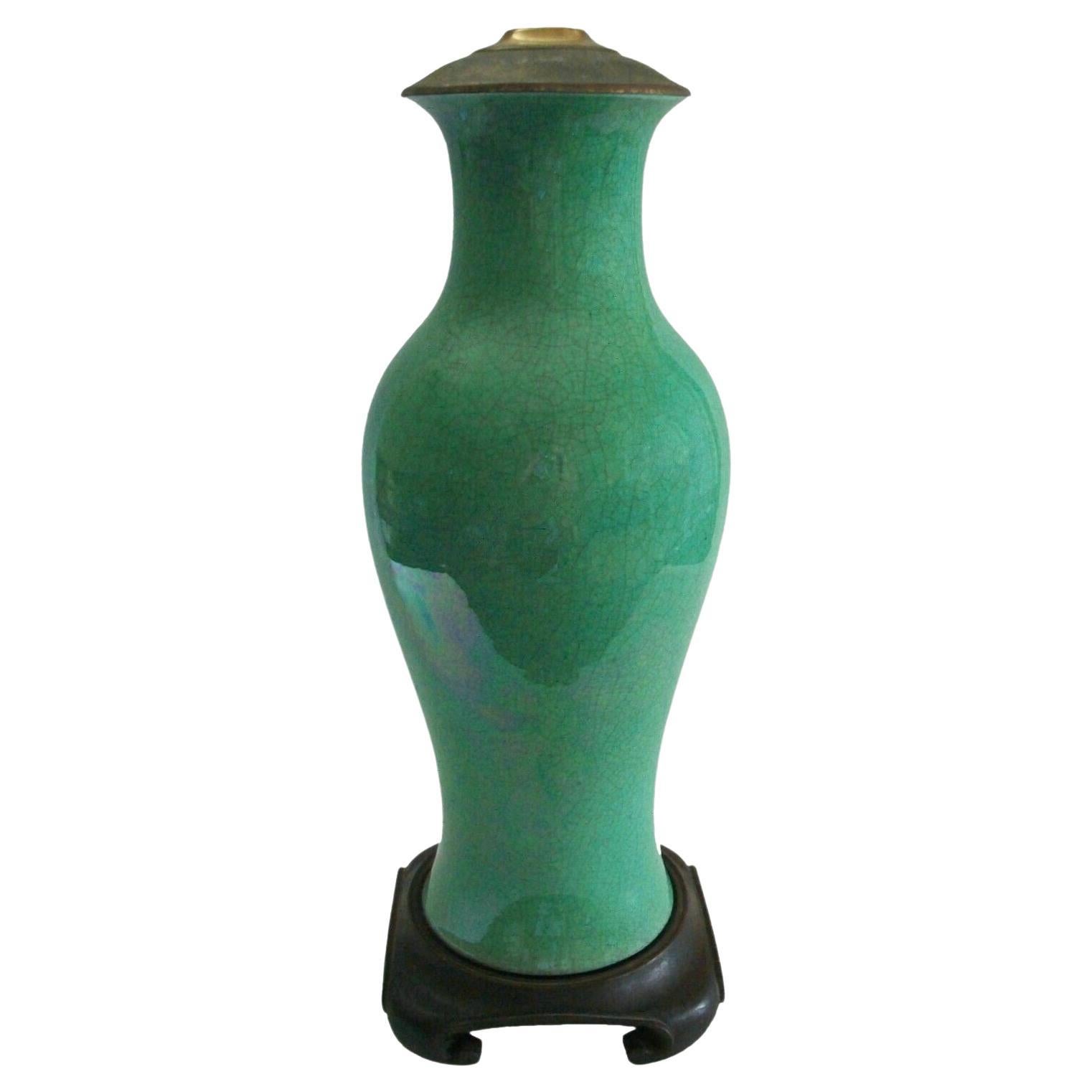 Kangxi Apple Green Crackle Glaze Baluster Vase/Lamp, China, Early 18th Century