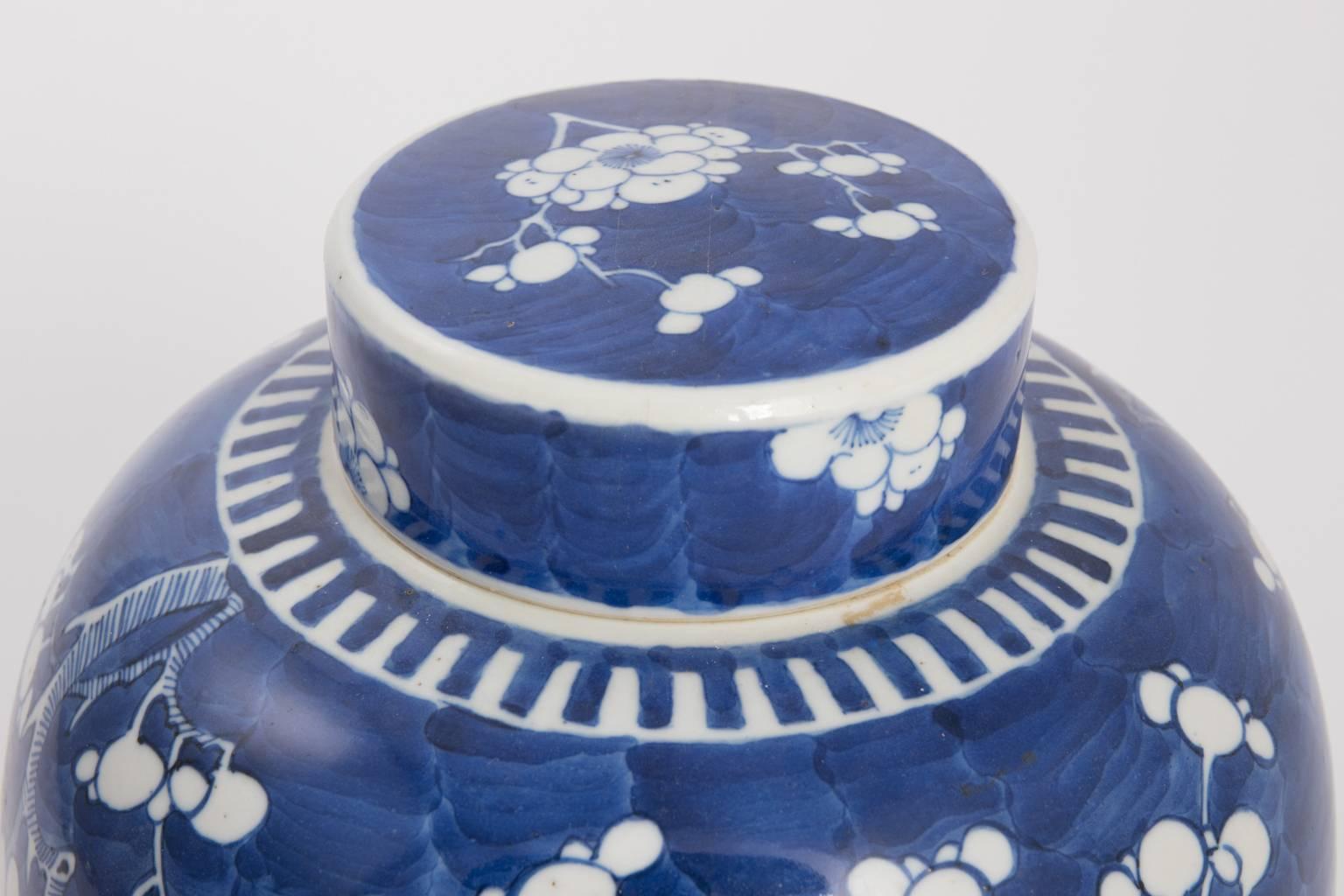 Kangxi Blue White Prunus Blossom Style Large Ginger Jar, circa 1880 1