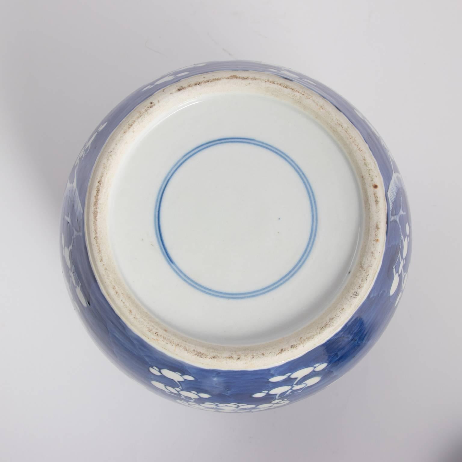 Glazed Kangxi Blue White Prunus Blossom Style Large Ginger Jar, circa 1880