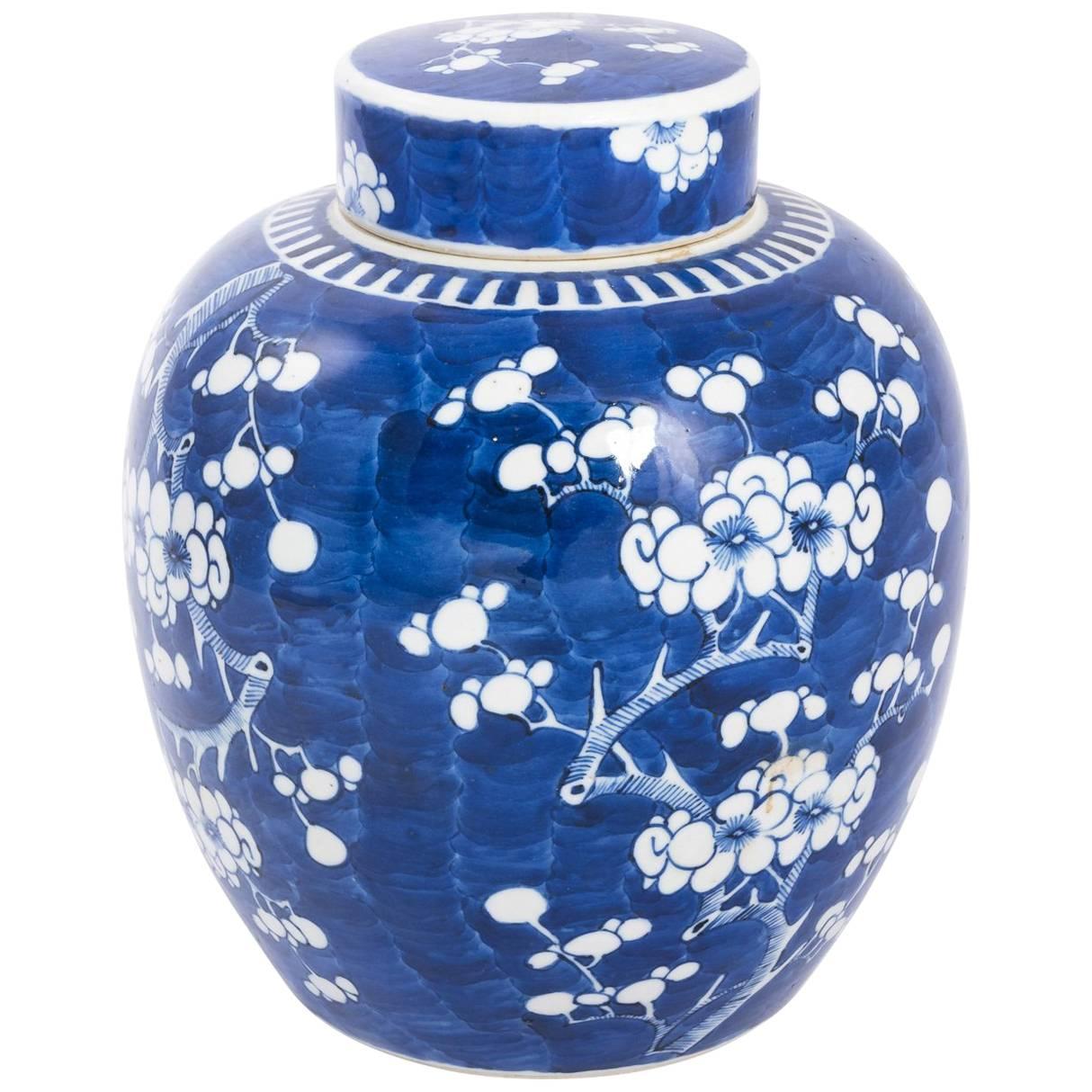 Kangxi Blue White Prunus Blossom Style Large Ginger Jar, circa 1880