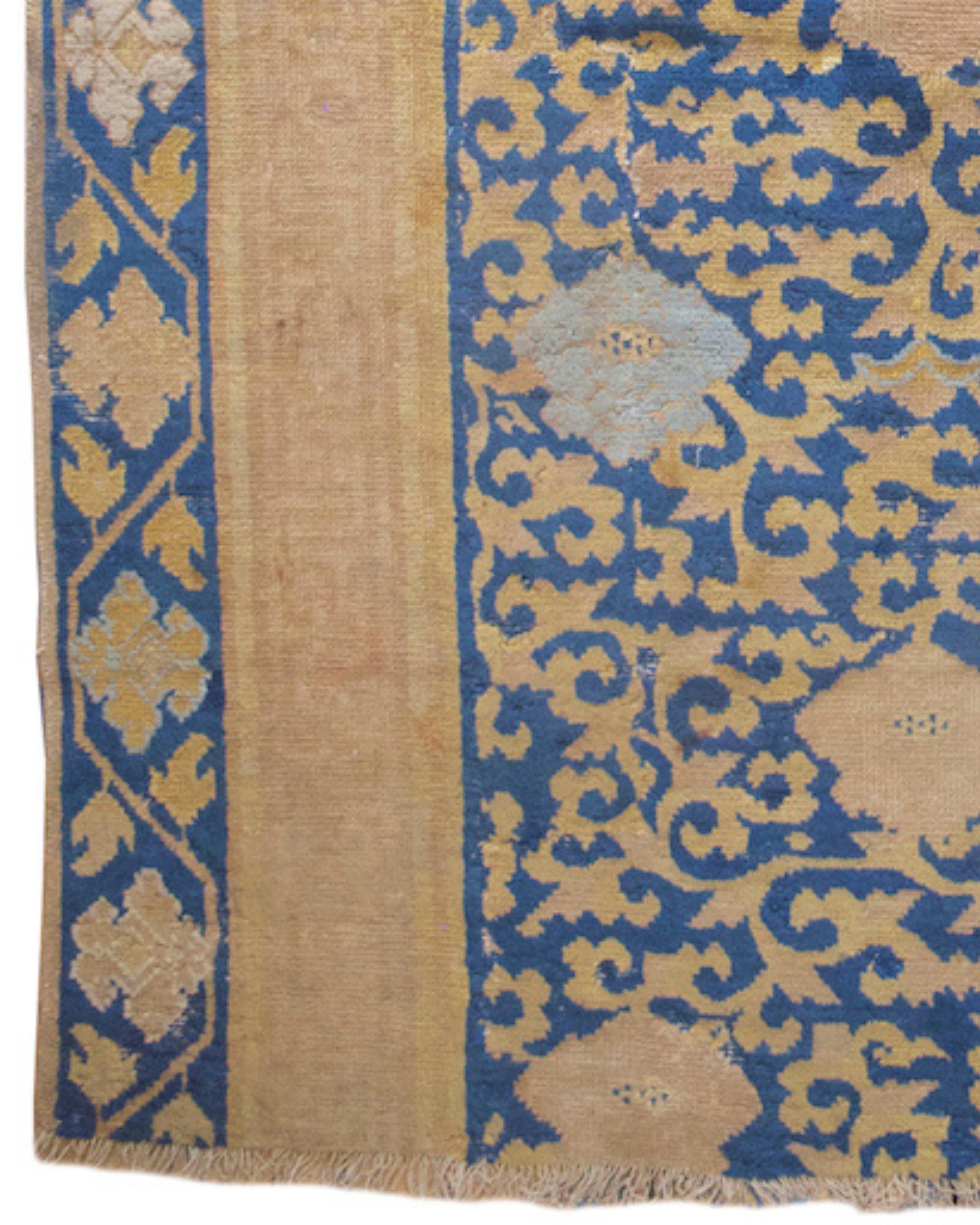 Wool Antique Chinese Kangxi Carpet Fragment, 17th Century  For Sale