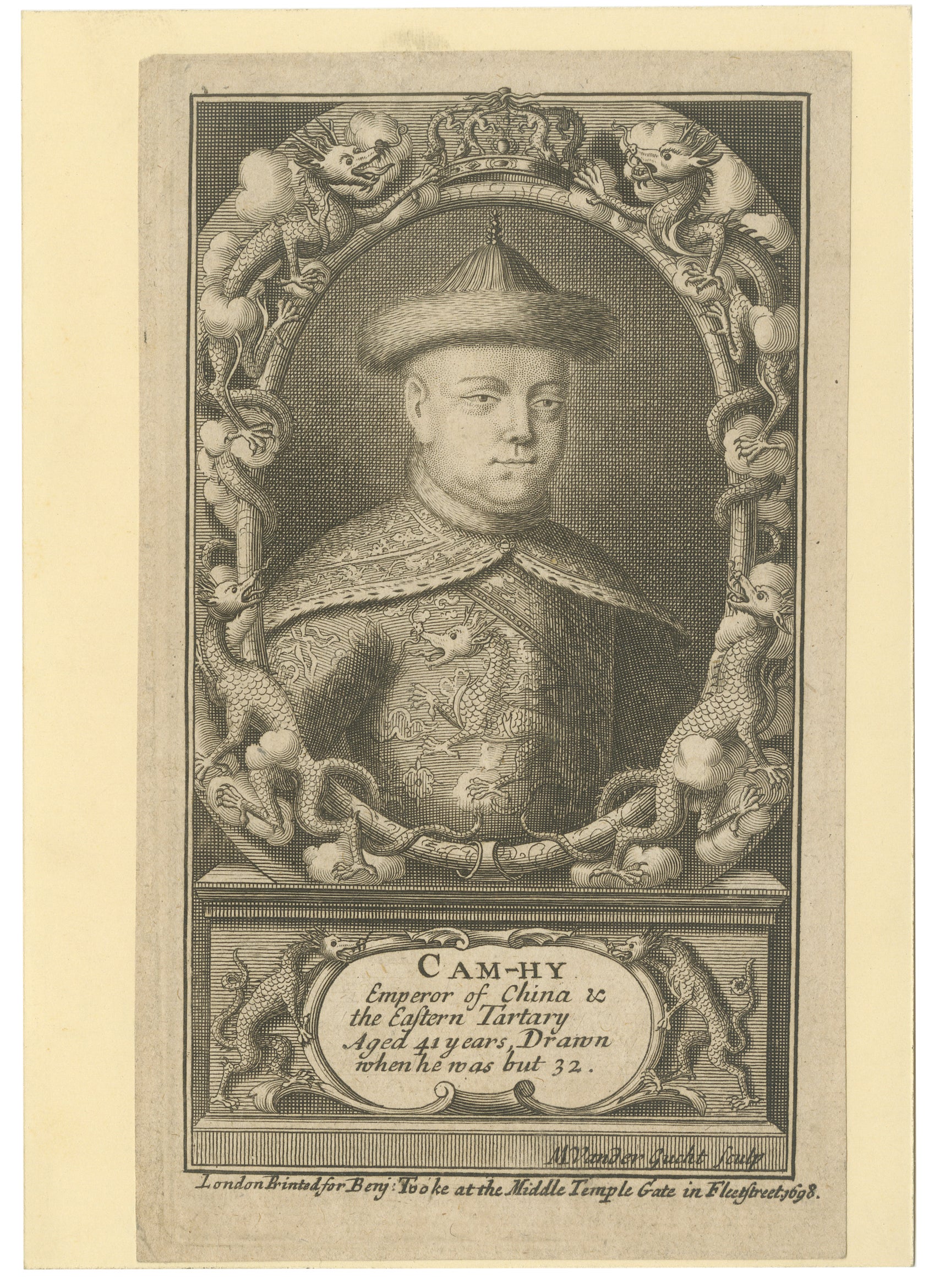 Kangxi Emperor China Portrait Engraving, London Benjamin Tooke, 1698