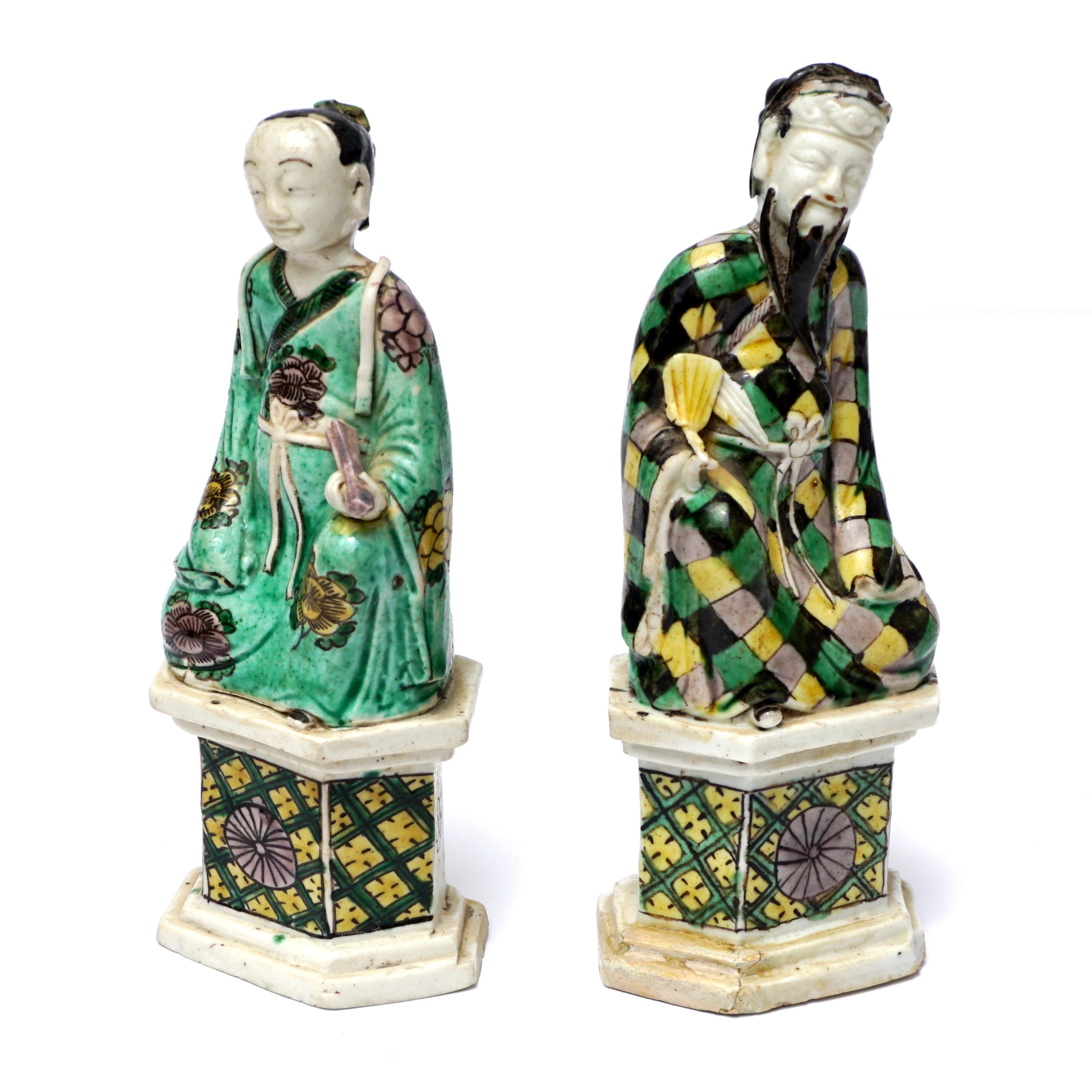 Chinese Export Kangxi Famille Verte Porcelain Immortals Zhong Li Quan and Lan Cai He