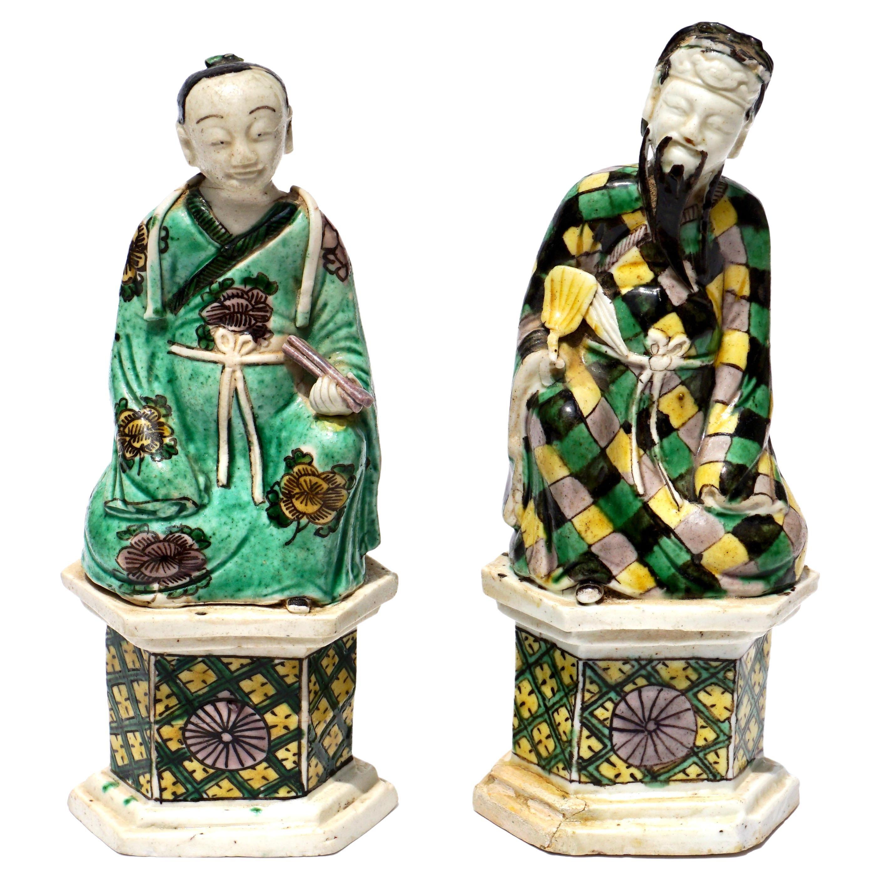 Kangxi Famille Verte Porcelain Immortals Zhong Li Quan and Lan Cai He