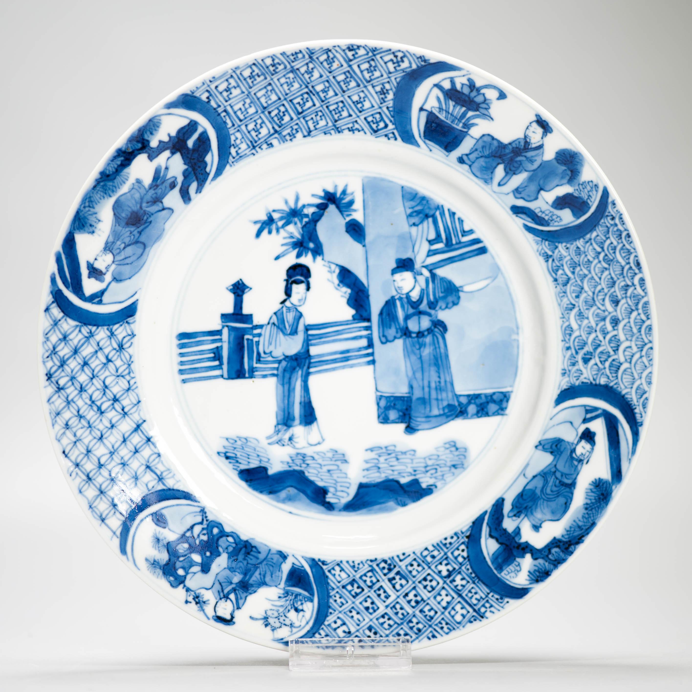 18th Century and Earlier Kangxi Mark & Period Antique Chinese Porcelain Plates Romance of the Western