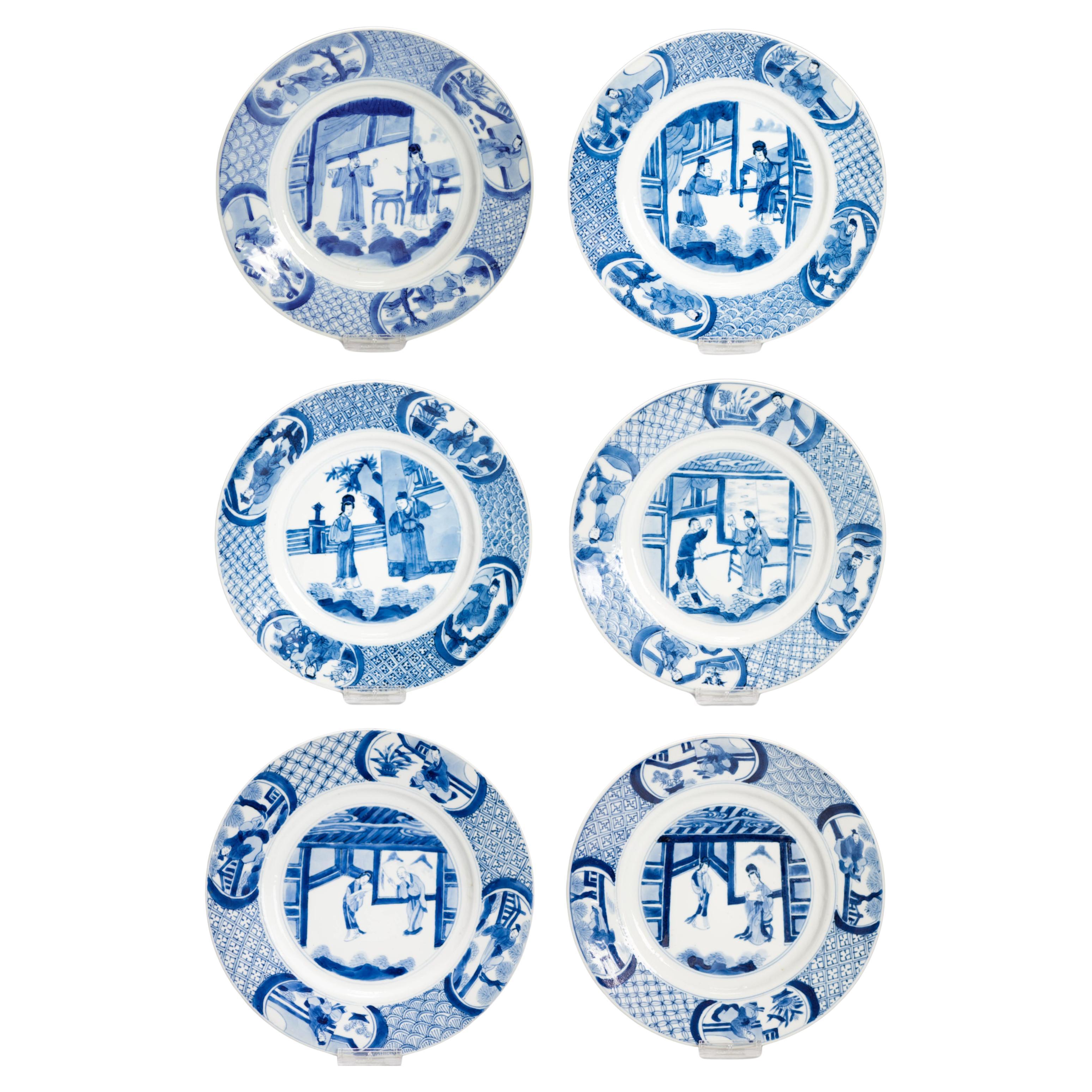 Kangxi Mark & Period Antique Chinese Porcelain Plates Romance of the Western