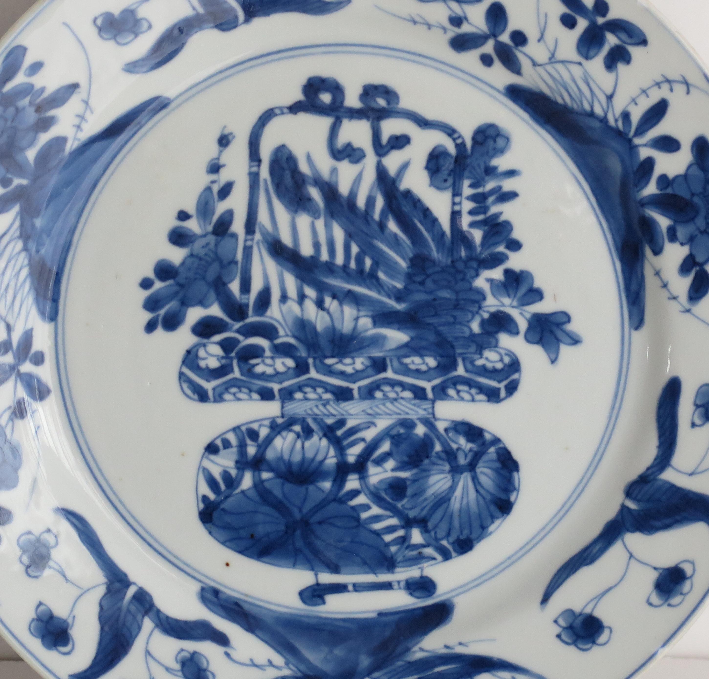 Hand-Painted Kangxi marked Chinese Plate Porcelain Blue & White flower basket, Circa 1700