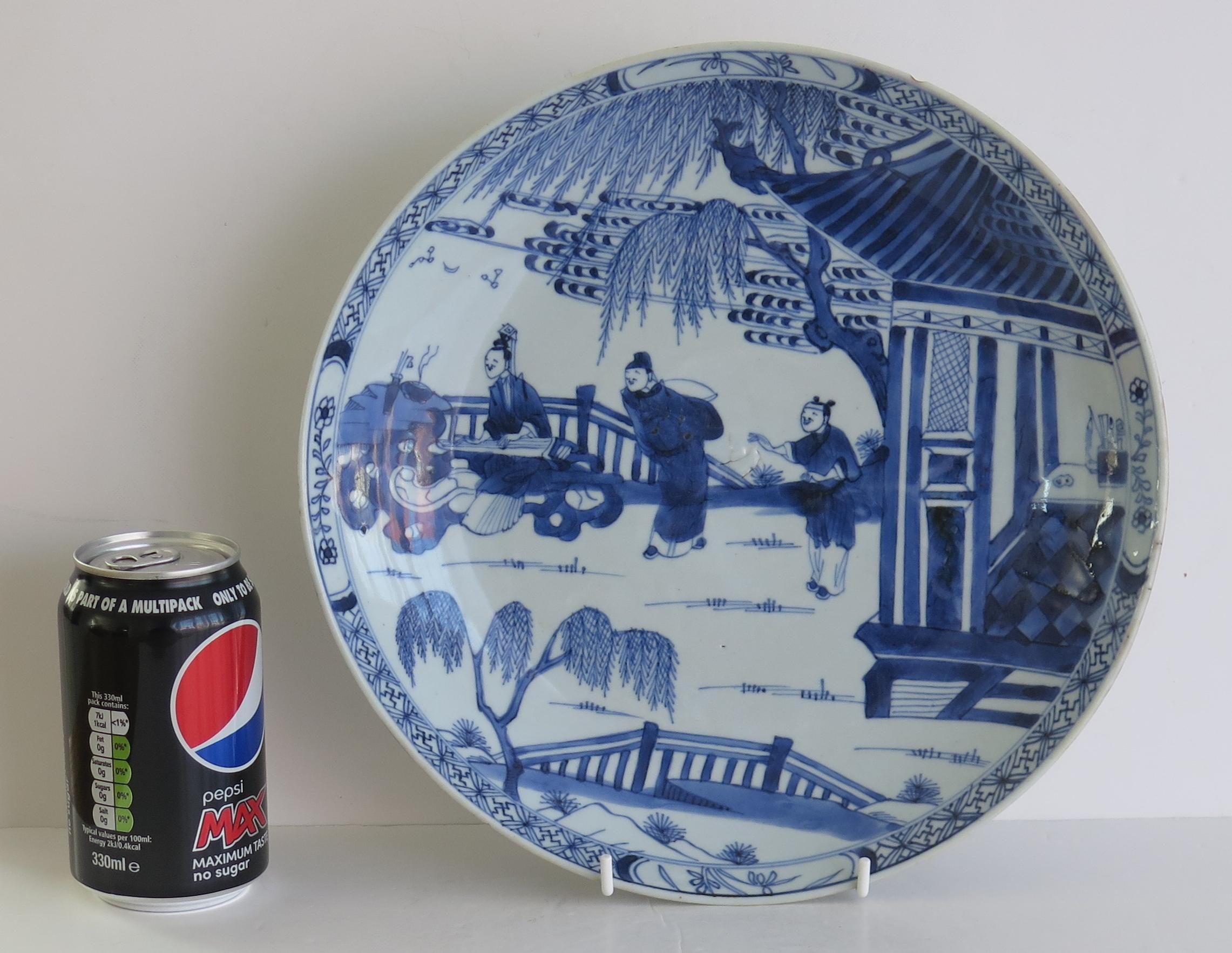 Kangxi Marked Large Chinese Dish or Plate Porcelain Blue & White, Circa 1690 12