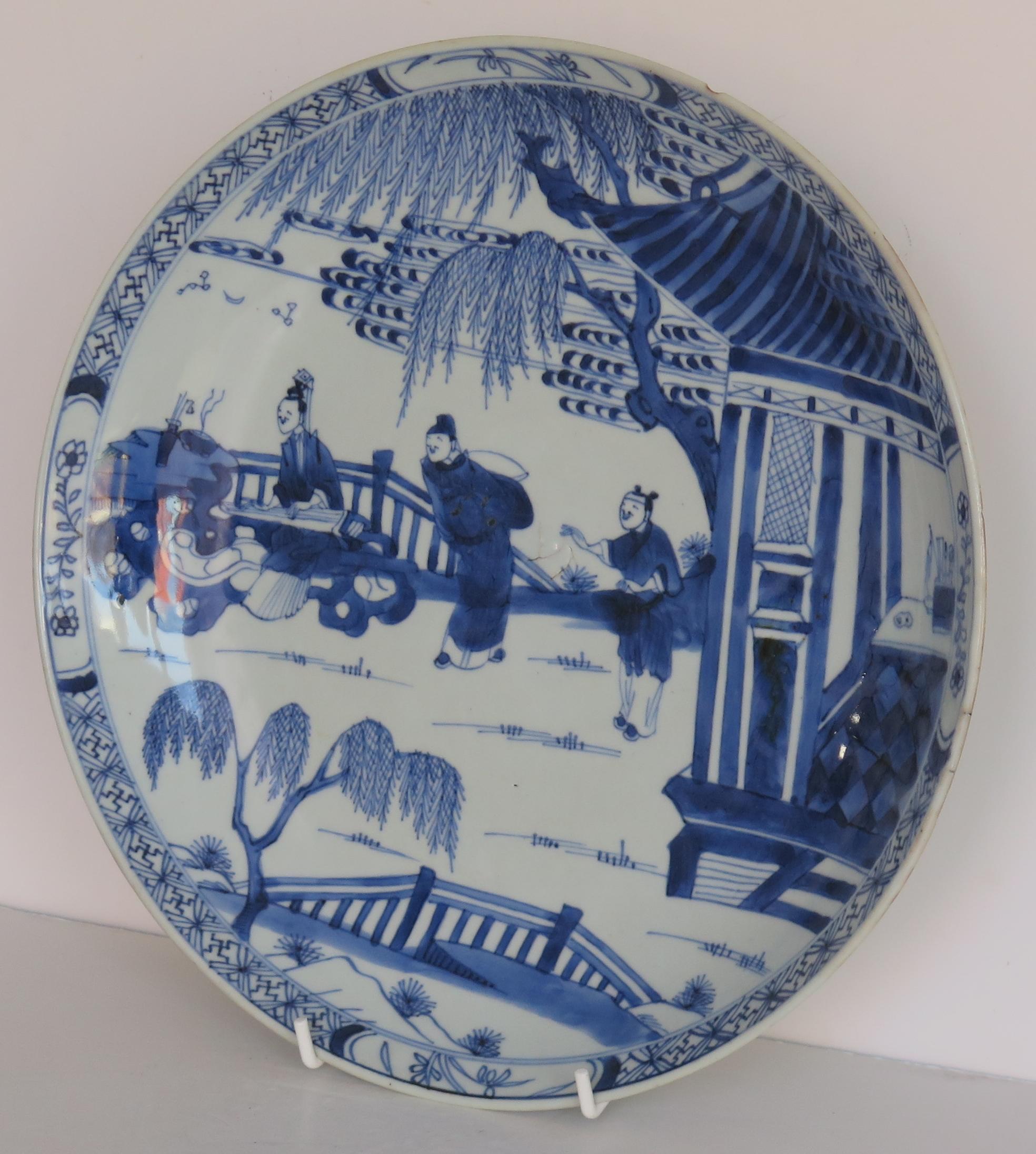 Qing Kangxi Marked Large Chinese Dish or Plate Porcelain Blue & White, Circa 1690