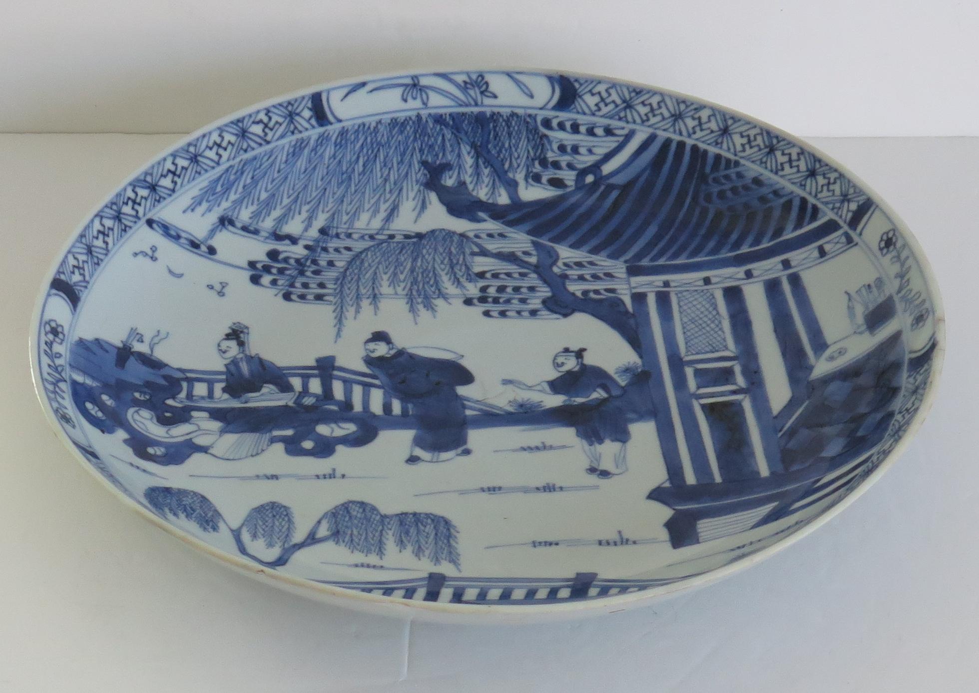 17th Century Kangxi Marked Large Chinese Dish or Plate Porcelain Blue & White, Circa 1690