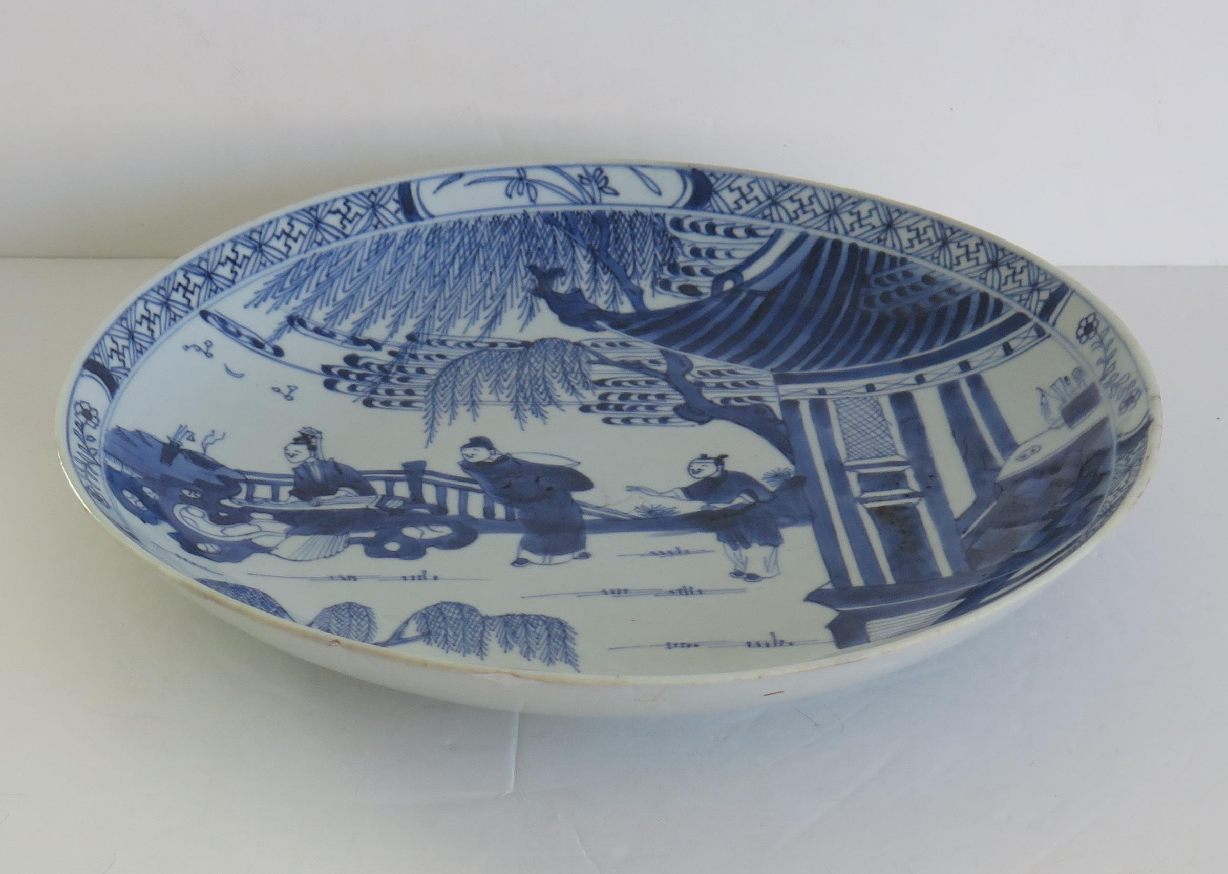 Kangxi Marked Large Chinese Dish or Plate Porcelain Blue & White, Circa 1690 1