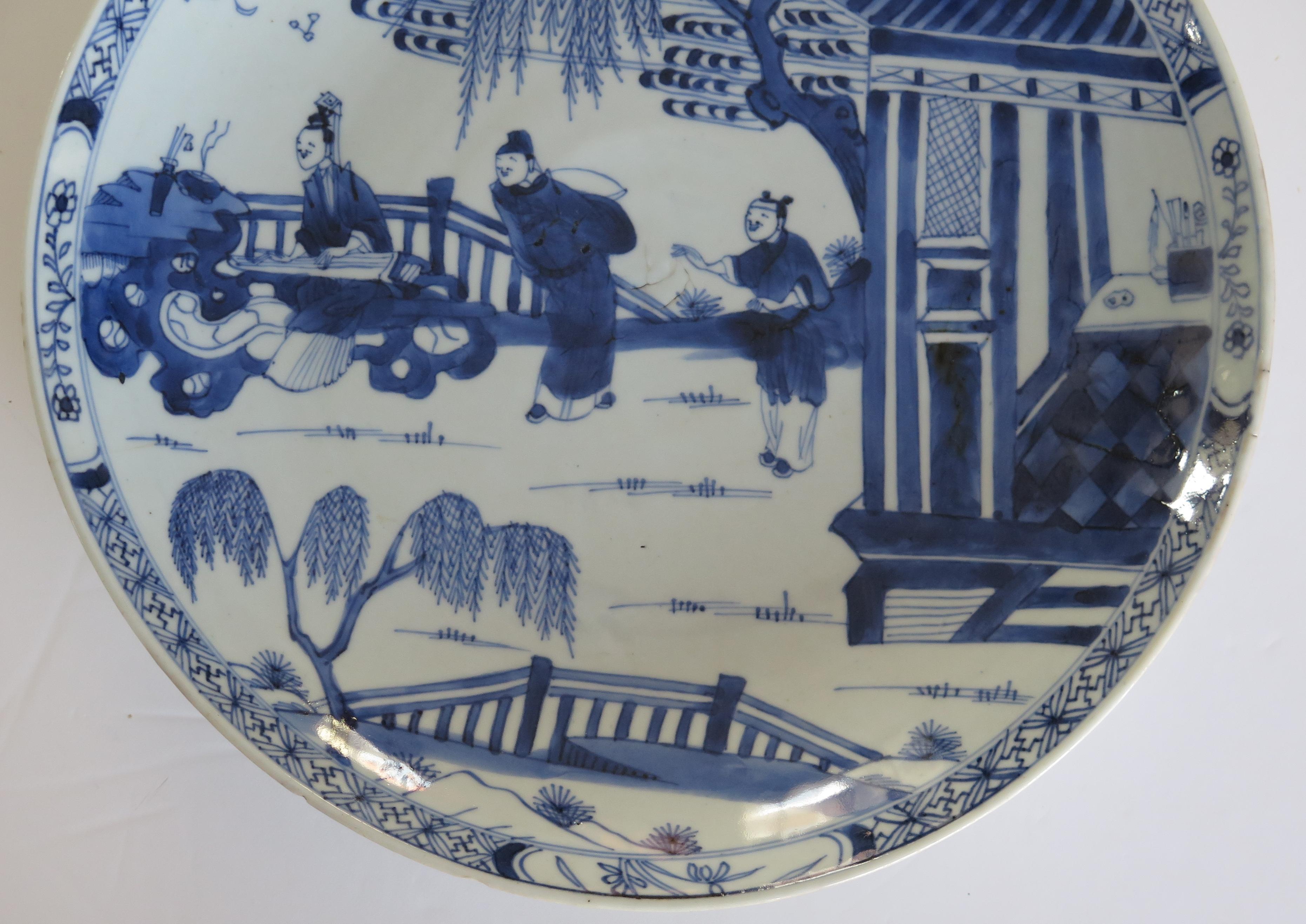 Kangxi Marked Large Chinese Dish or Plate Porcelain Blue & White, Circa 1690 2