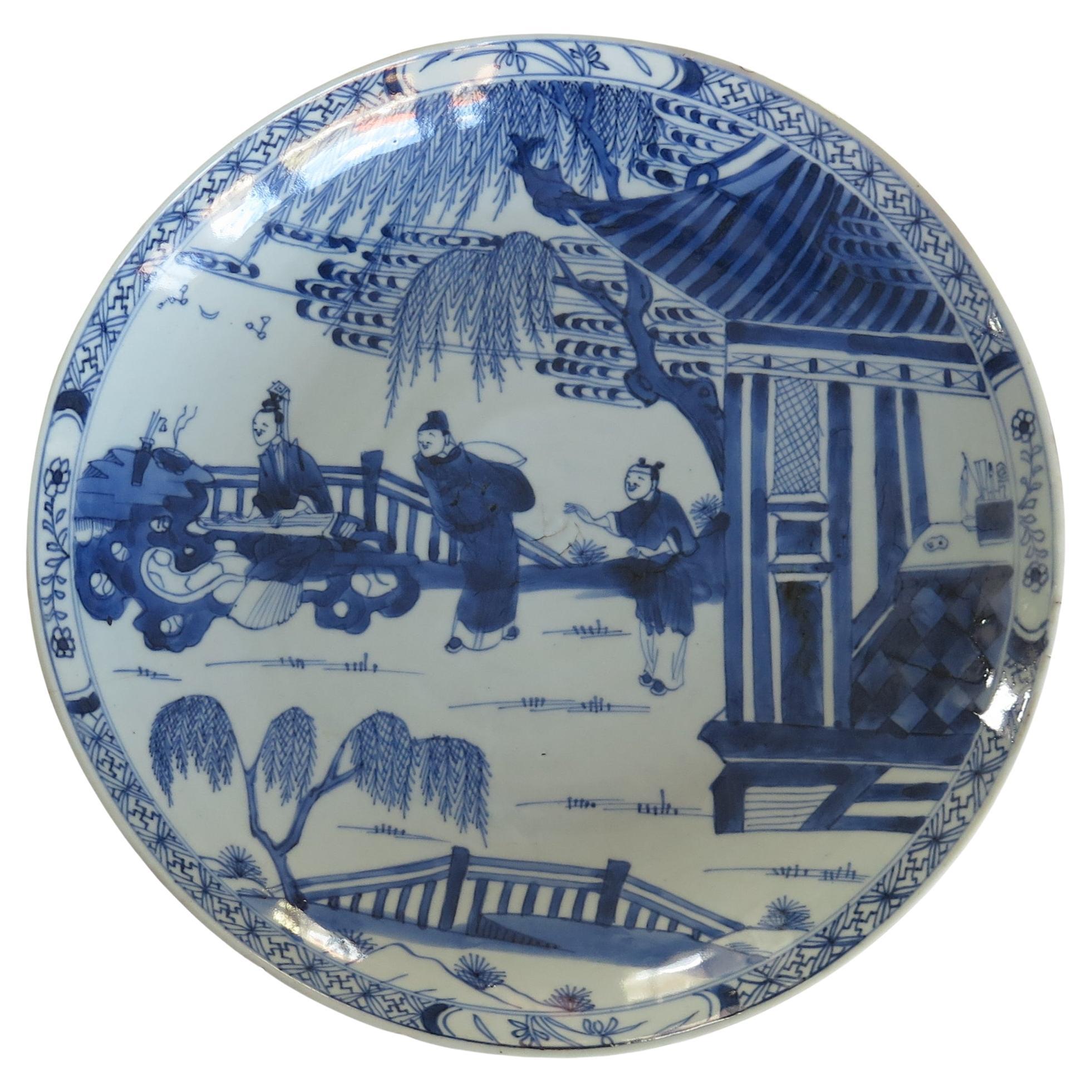 Kangxi Marked Large Chinese Dish or Plate Porcelain Blue & White, Circa 1690