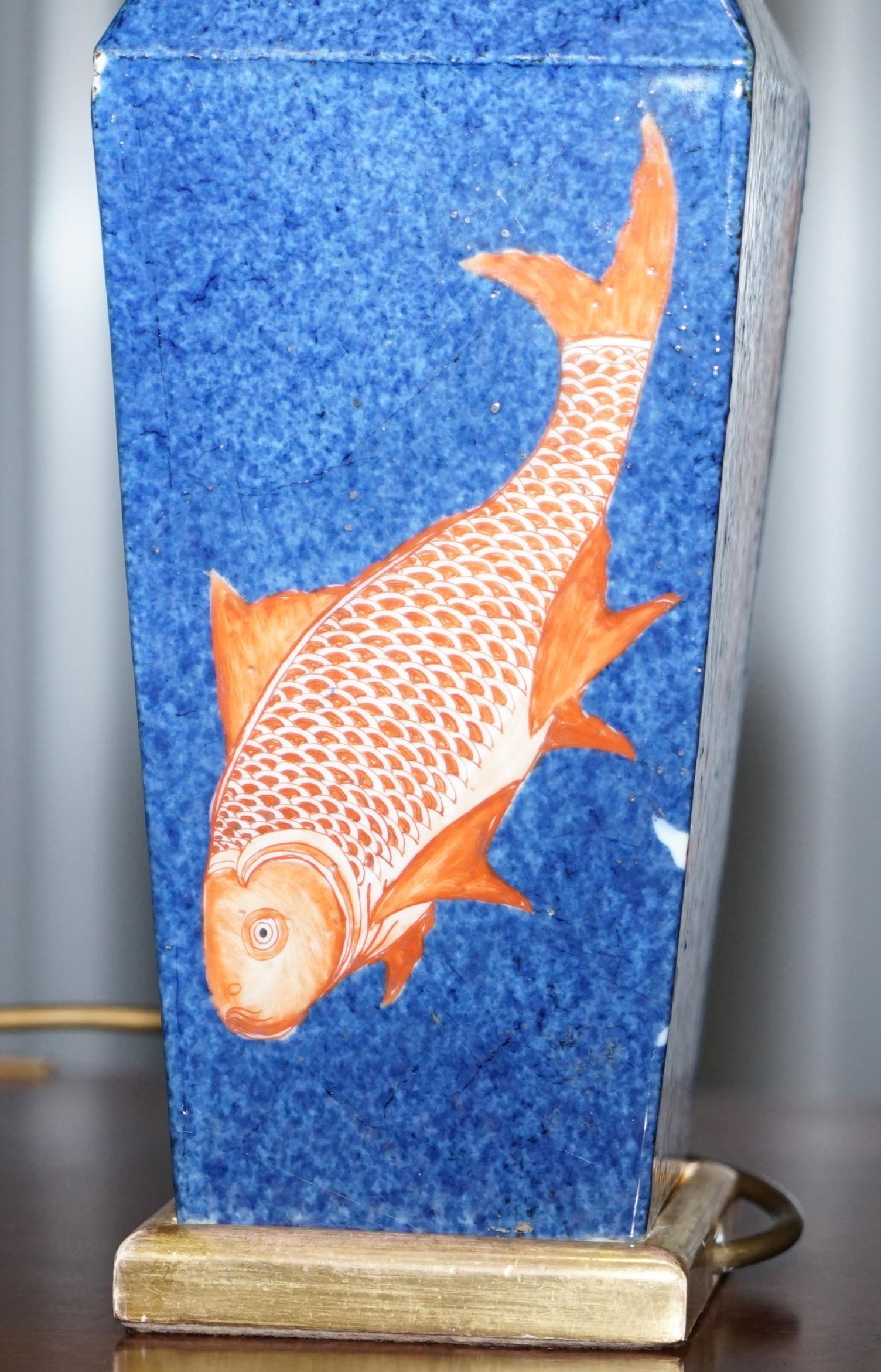 Kangxi Period 1662-1722 Chinese Fish Powder Blue Ground Iron Red Gilt Lamp Vase 6
