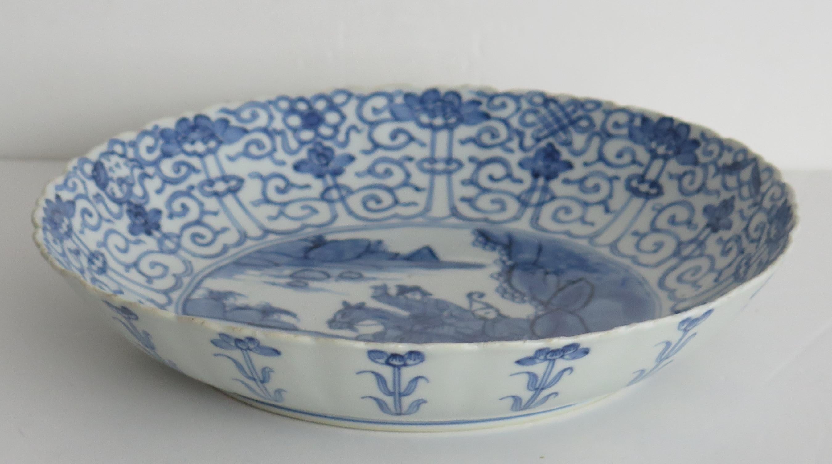 Hand-Painted Kangxi Period Chinese Dish or Plate Porcelain Blue & White Chenghua Mark Ca 1680 For Sale