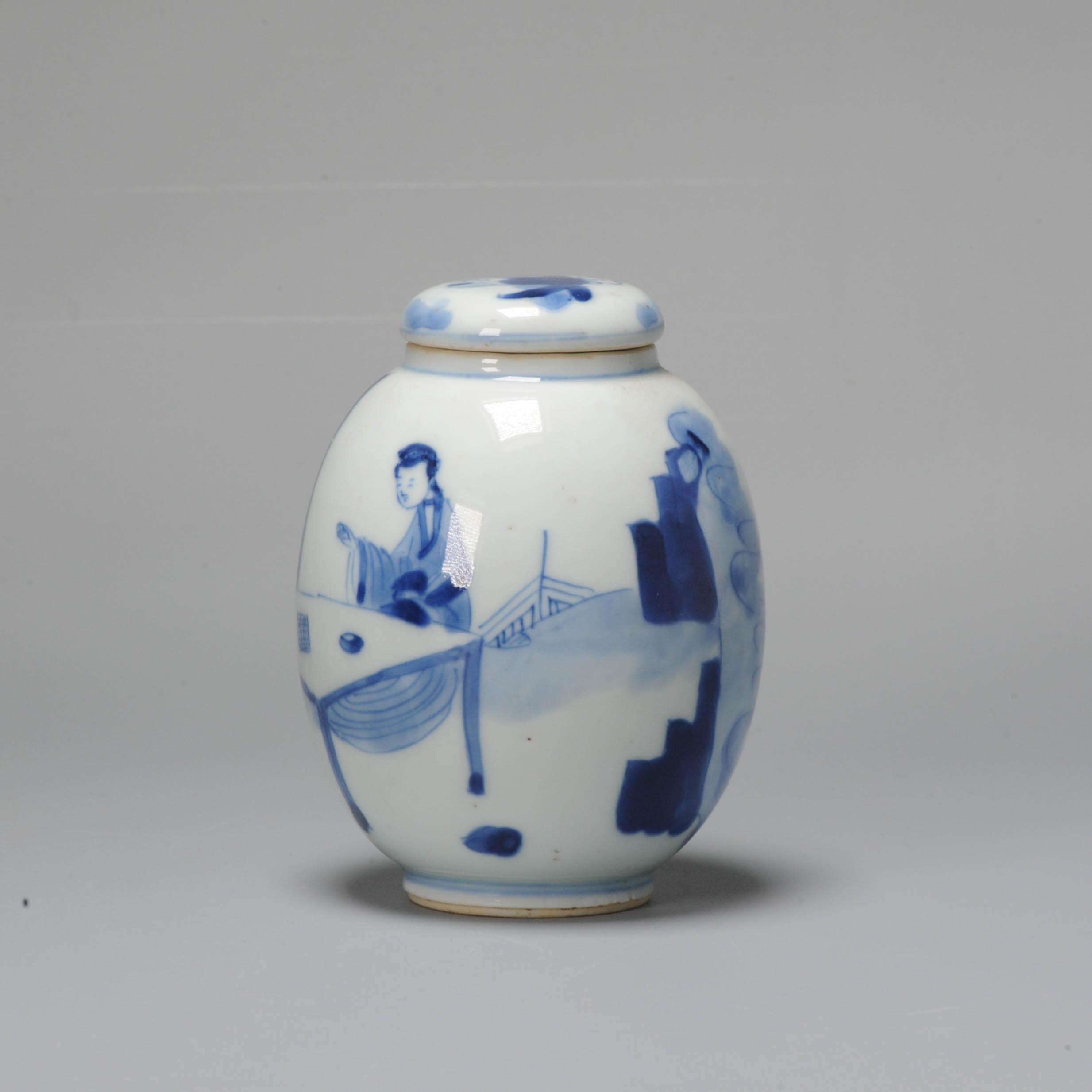 Kangxi Period Chinese Porcleain Lidded Jar Tea Caddy Blue & White Silver Lizago 4