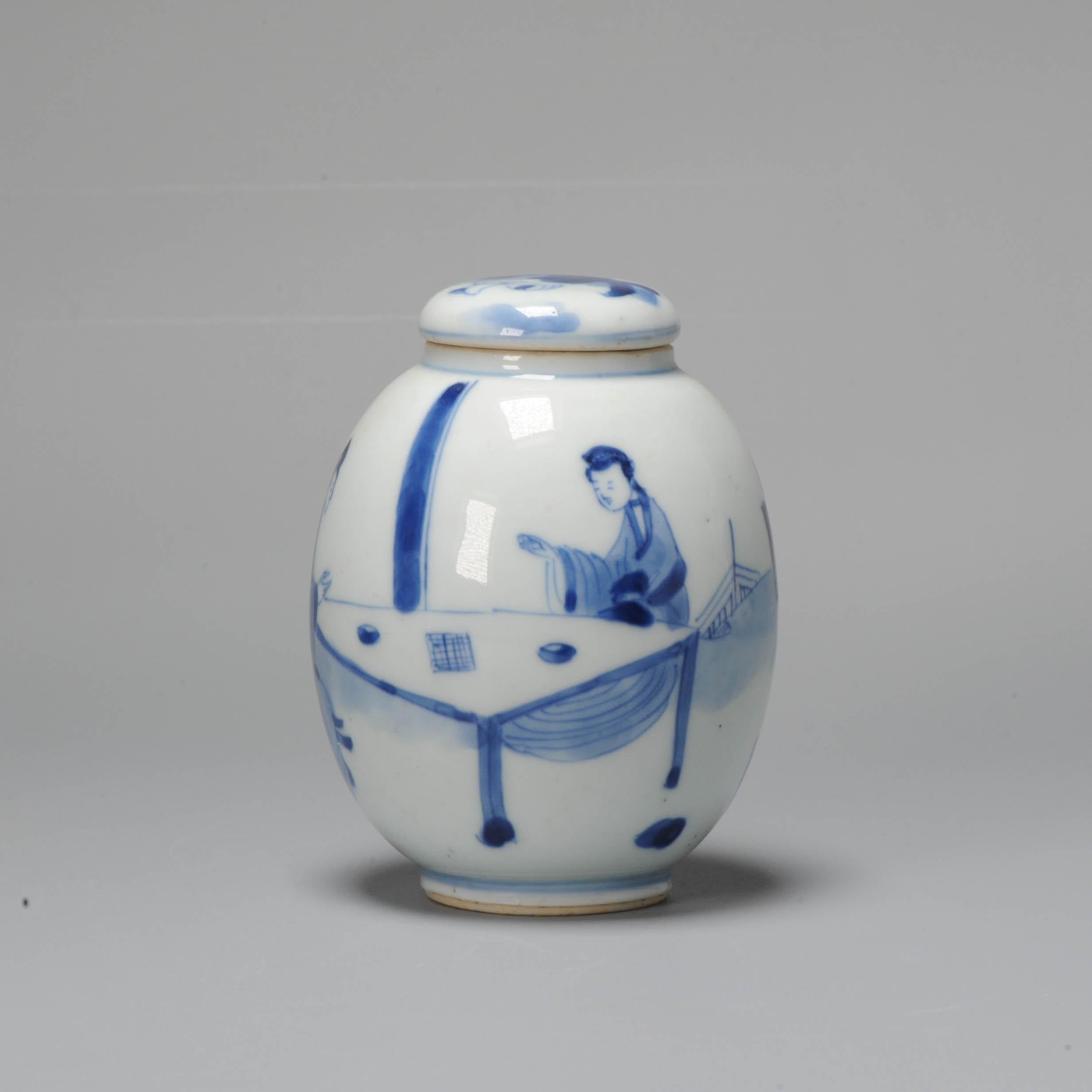 Kangxi Period Chinese Porcleain Lidded Jar Tea Caddy Blue & White Silver Lizago 5
