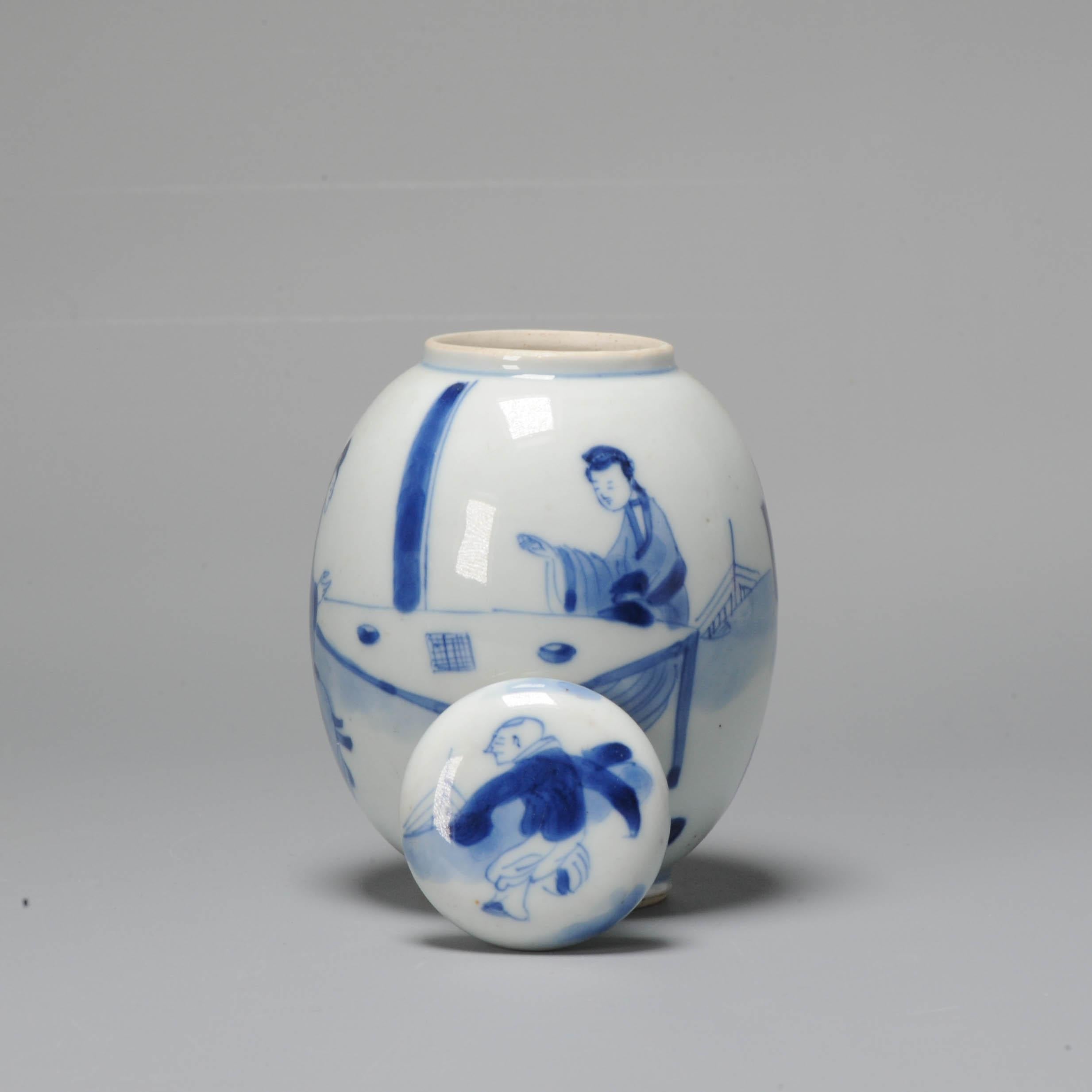 Kangxi Period Chinese Porcleain Lidded Jar Tea Caddy Blue & White Silver Lizago 7