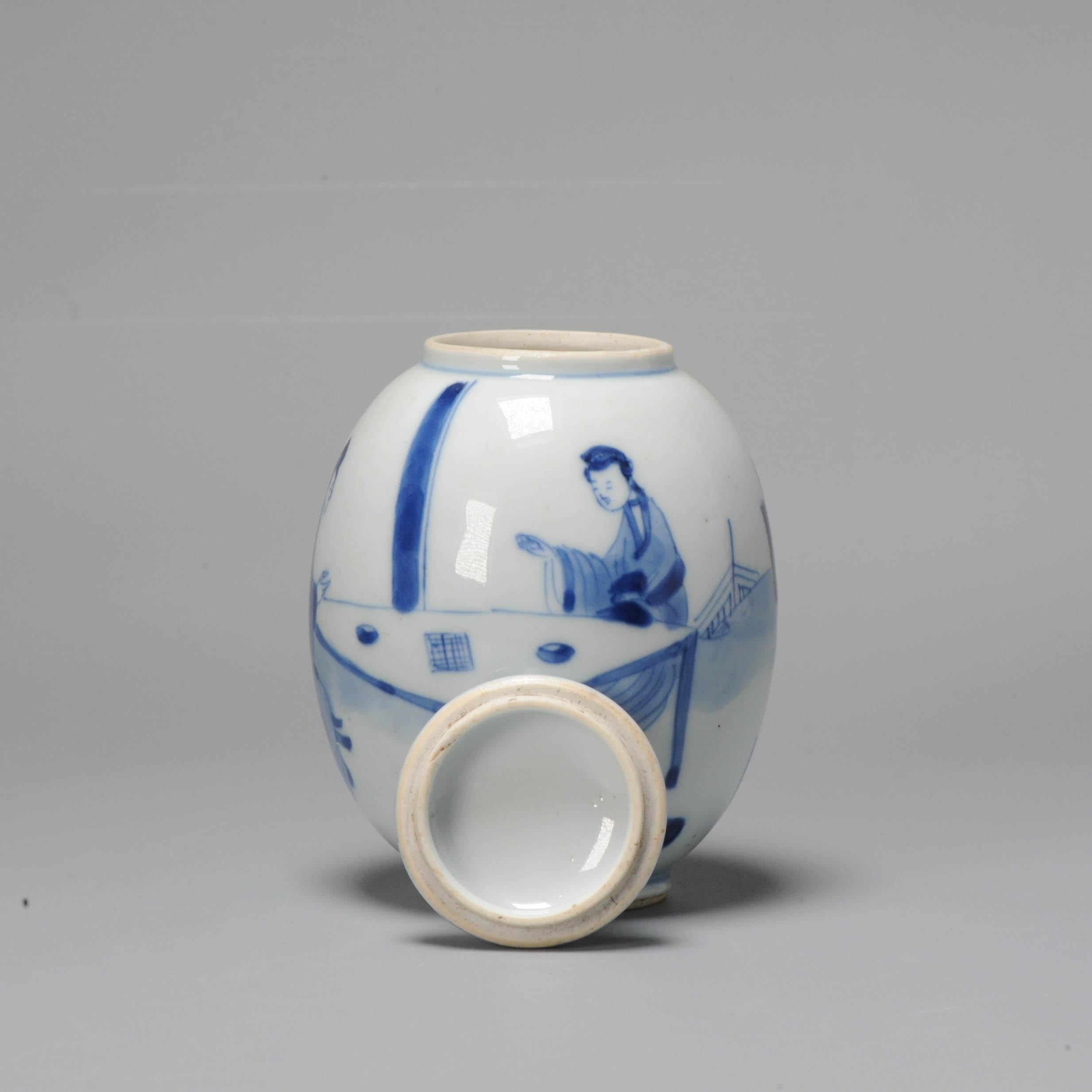 Kangxi Period Chinese Porcleain Lidded Jar Tea Caddy Blue & White Silver Lizago 8