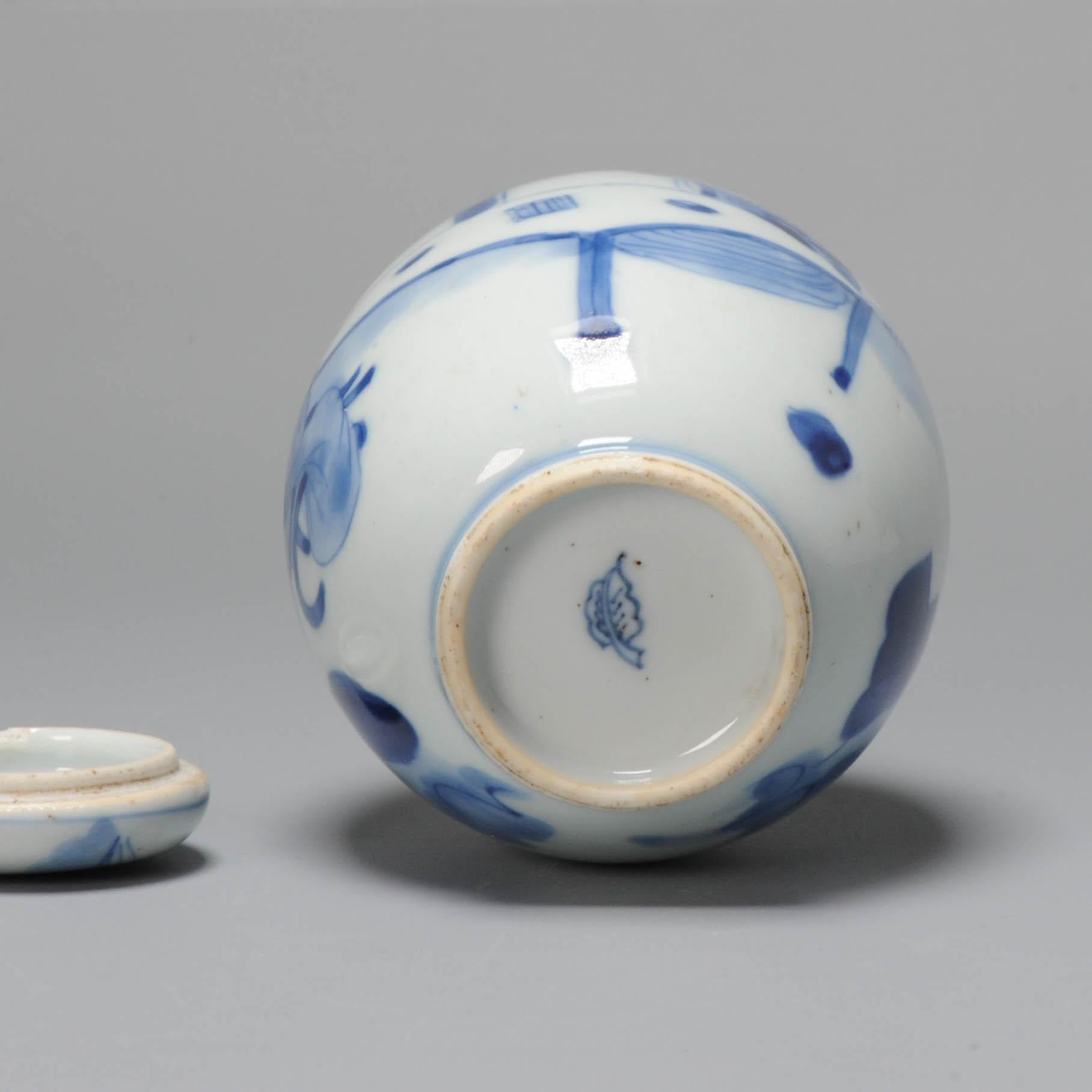Kangxi Period Chinese Porcleain Lidded Jar Tea Caddy Blue & White Silver Lizago 9