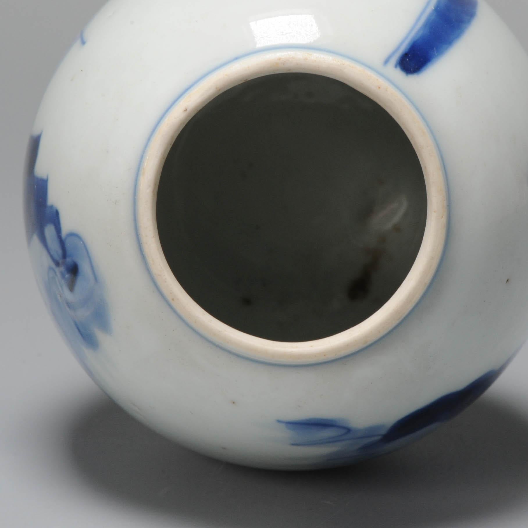 Kangxi Period Chinese Porcleain Lidded Jar Tea Caddy Blue & White Silver Lizago 11