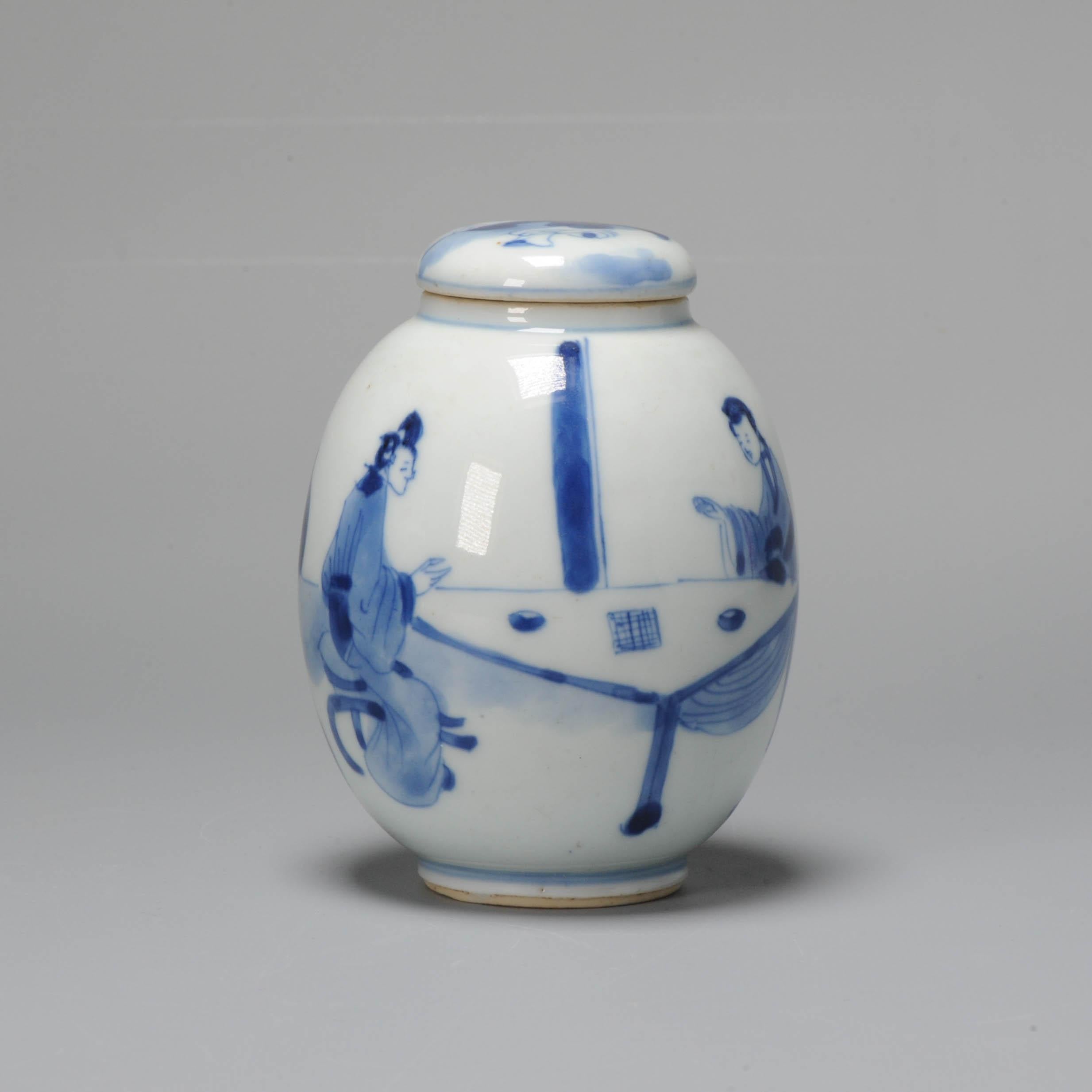 Porcelain Kangxi Period Chinese Porcleain Lidded Jar Tea Caddy Blue & White Silver Lizago