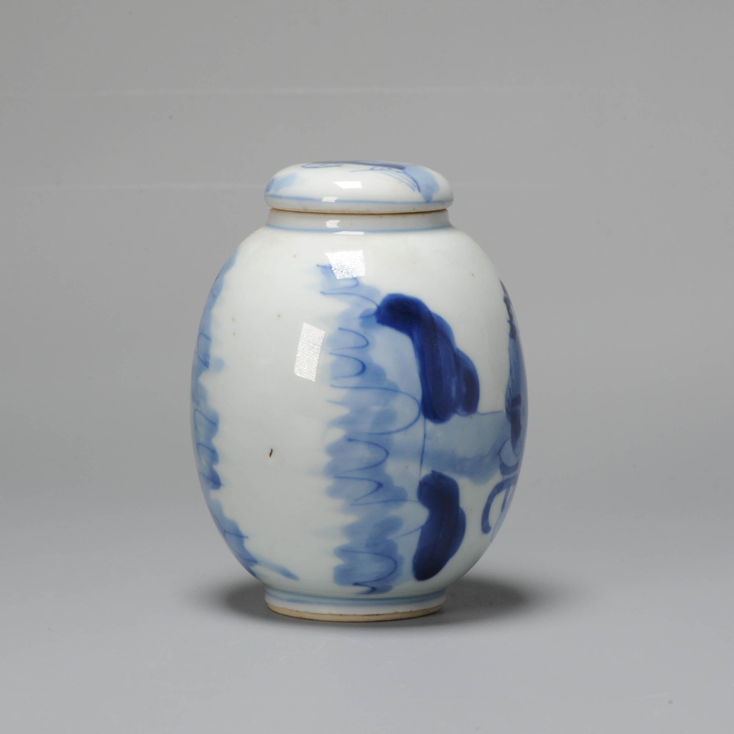 Kangxi Period Chinese Porcleain Lidded Jar Tea Caddy Blue & White Silver Lizago 2