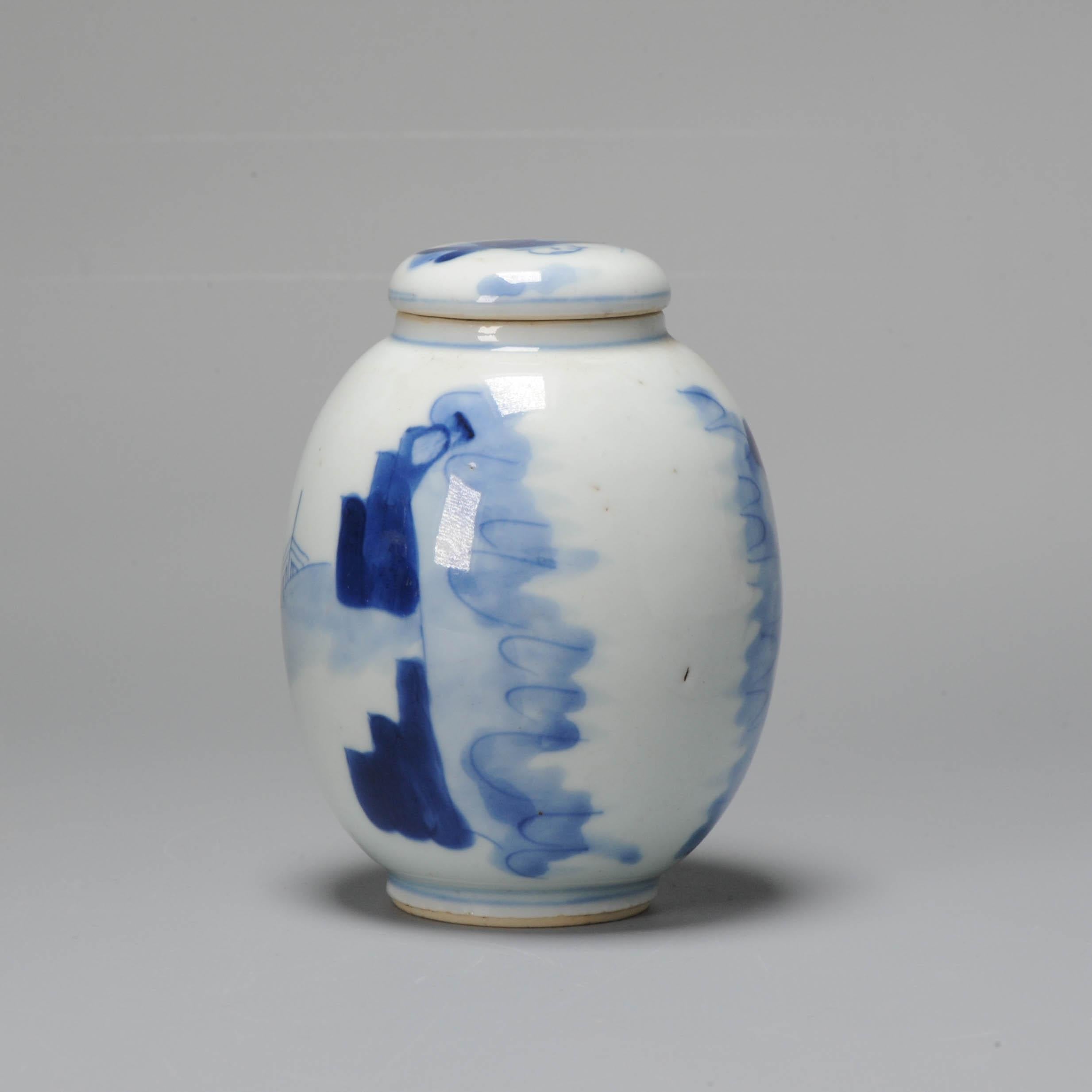 Kangxi Period Chinese Porcleain Lidded Jar Tea Caddy Blue & White Silver Lizago 3