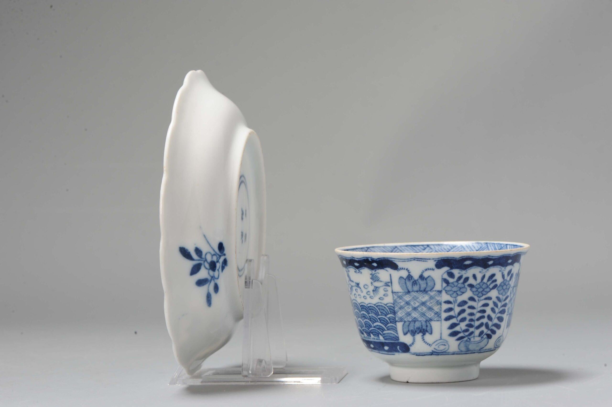 Cup and saucer. They are made in the style of the well known Kangxi period items but are of later 19th century. Kangxi marked but of later period.

Additional information:
Material: Porcelain & Pottery
Type: Plates
Color: Blue & White
Region of