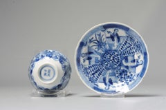 Kangxi Revival Chinese Porcelain Tea Bowl & Dish Parsley Kangxi Marked, 19th Cen