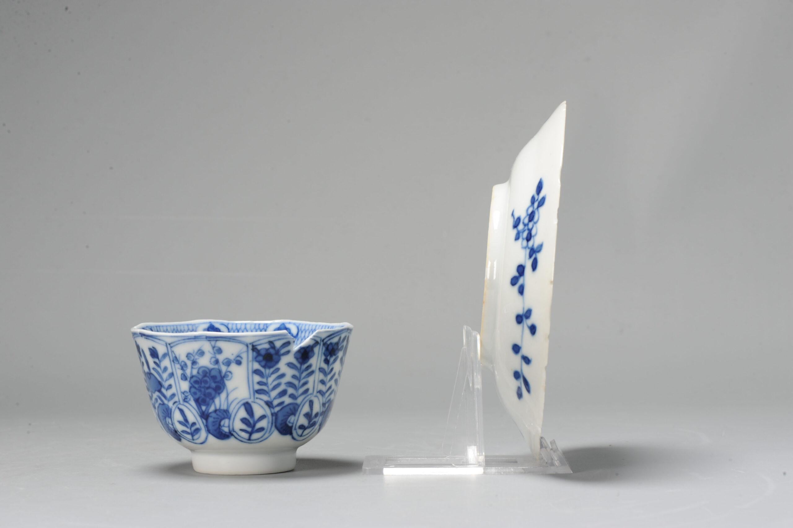 Kangxi Revival Chinese Porcelain Tea Bowl & Dish Parsley Kangxi Marked, 19th Cen In Good Condition For Sale In Amsterdam, Noord Holland